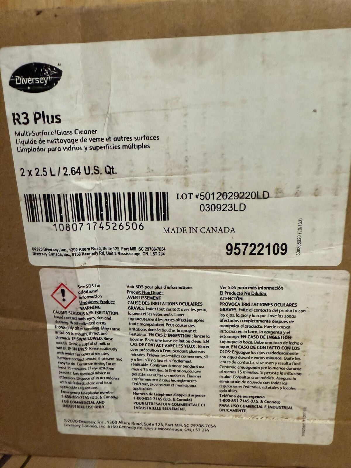 R3 Plus Multi-Surface/Glass Cleaner 2.5 L Bottles 95722109, Box of 2