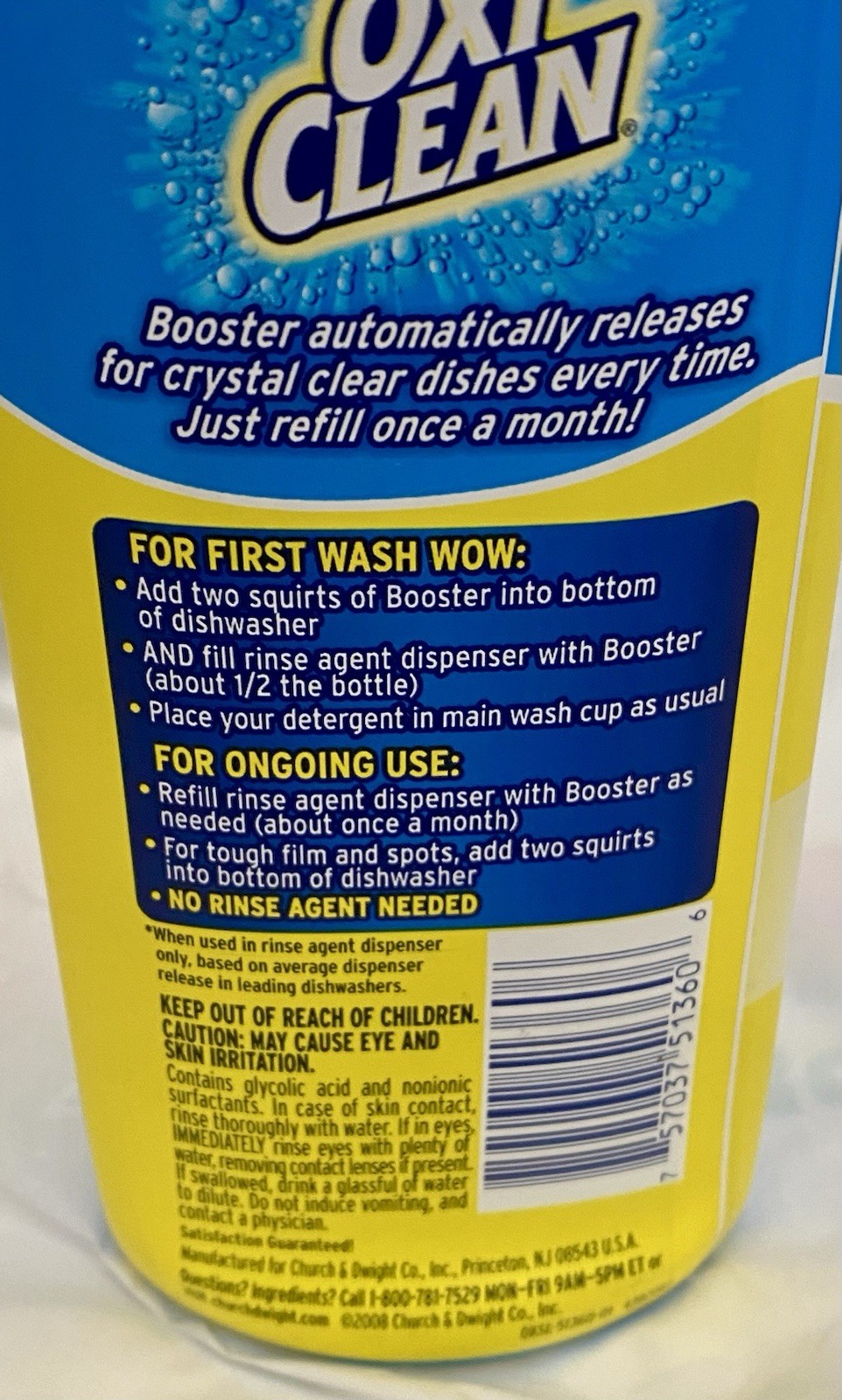 Oxi Clean Triple Action Booster Crystal Clear Rinse Dishes 7oz 67 Loads New!
