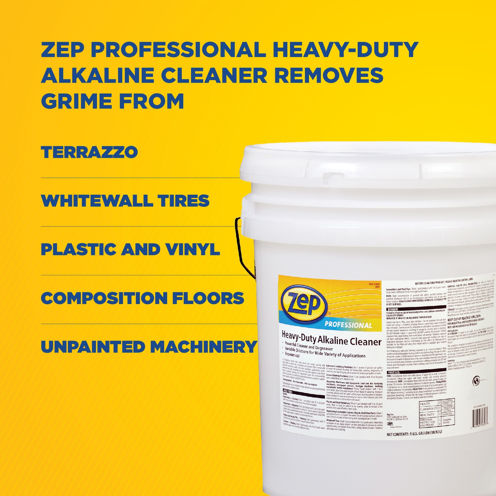 Zep Professional Heavy-Duty Alkaline Cleaner – 5 Gal (Each) – 1041569 – Powerful