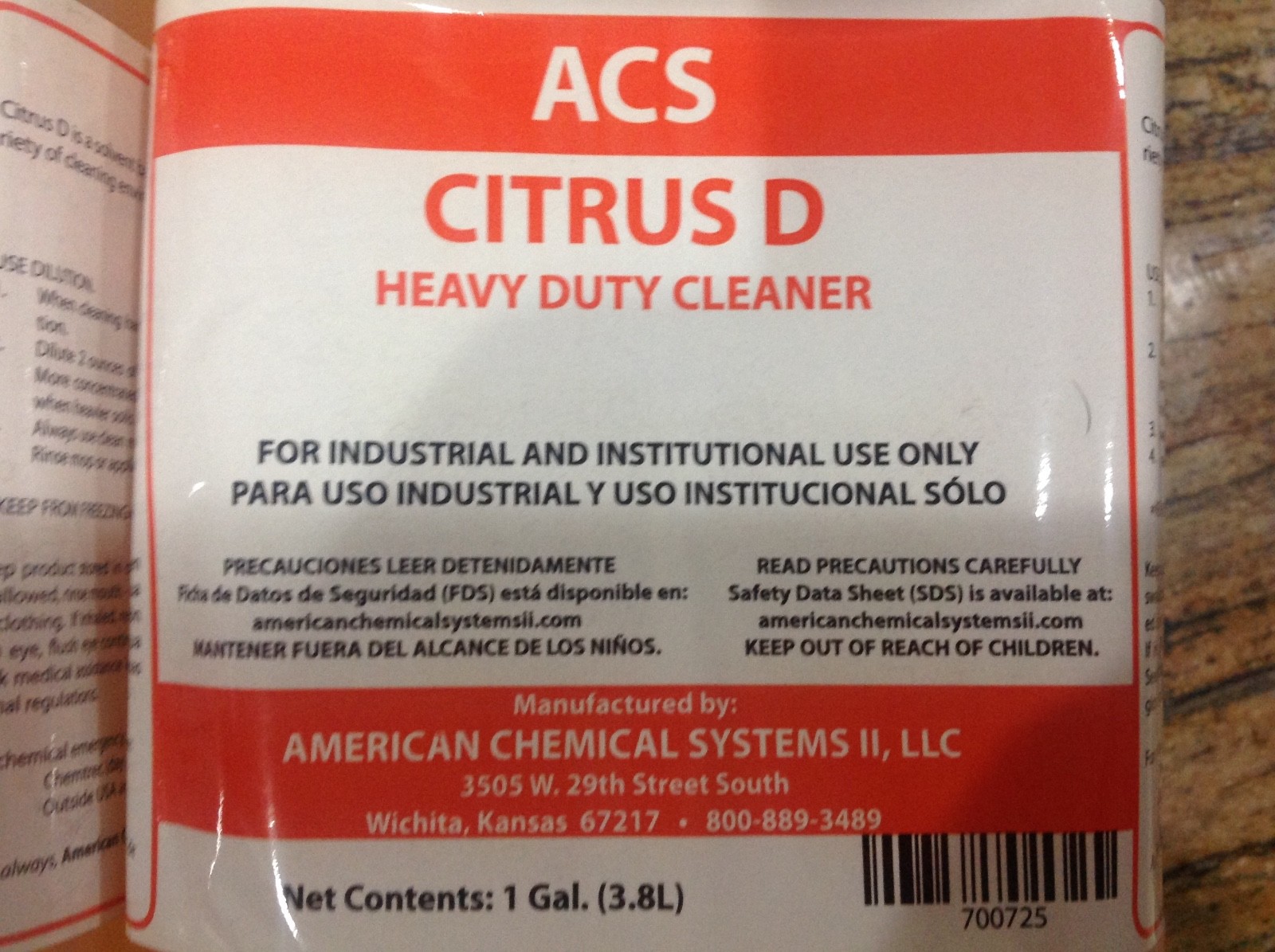 2 gallons Industrial constitutional concentrate acs citrus D heavy duty cleaner