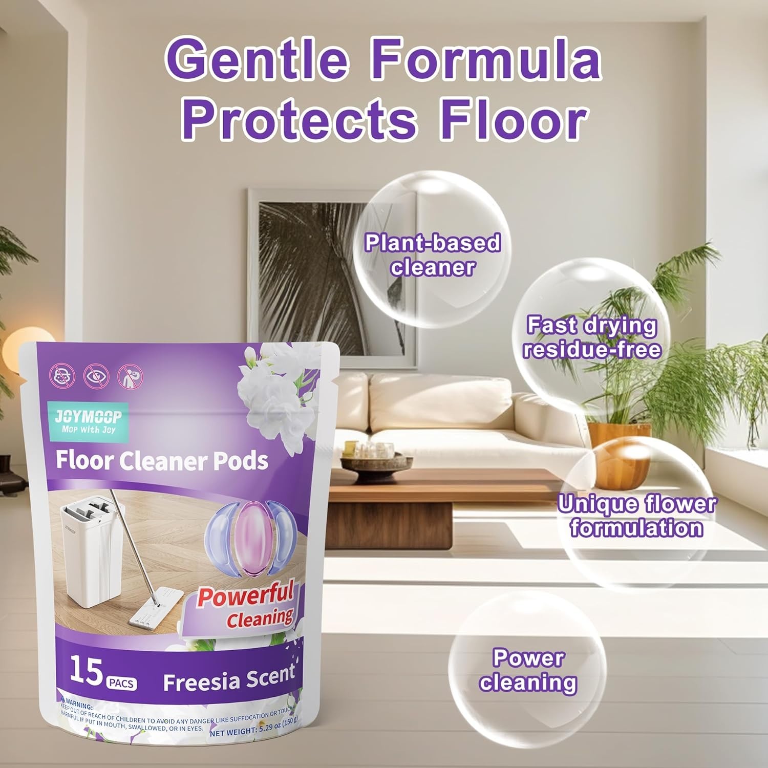 Versatile Floor Cleaner Capsules – 15 PCS for Hardwood, Tile & Laminate Cleaning