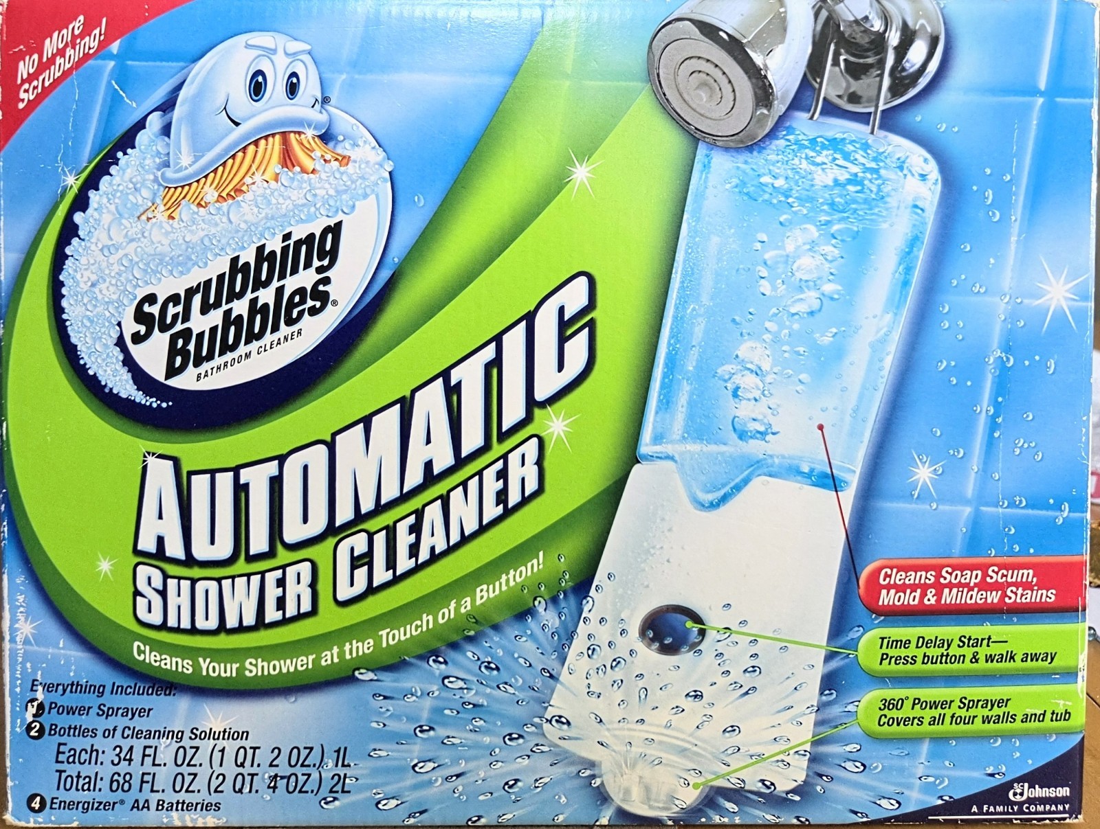 Scrubbing Bubbles Automatic Shower Cleaner One Button Dual Spray 2 Bottle NEW