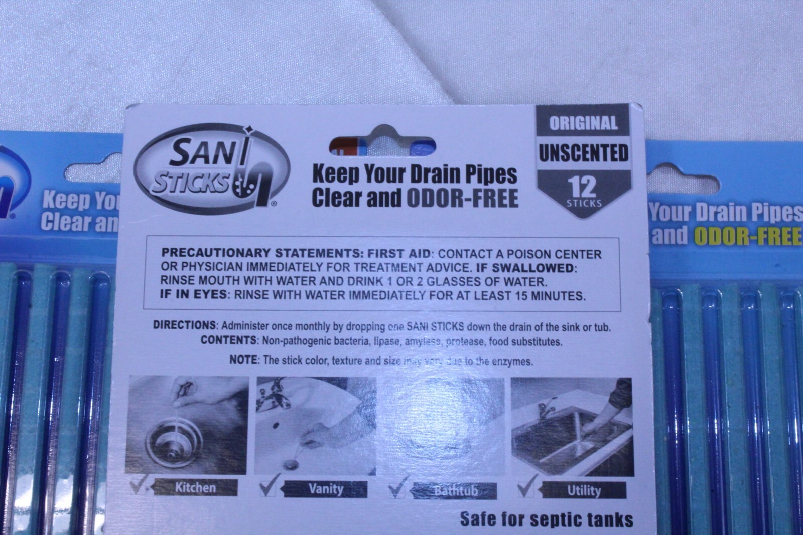 Sani Sticks, As Seen on TV Drain Cleaner and Deodorizer Unscented 2 Packs of 12