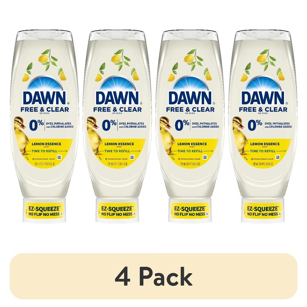 Lemon Scented EZ Squeeze Dish Soap Refill Pack of 4 Free and Clear Formula 24.3
