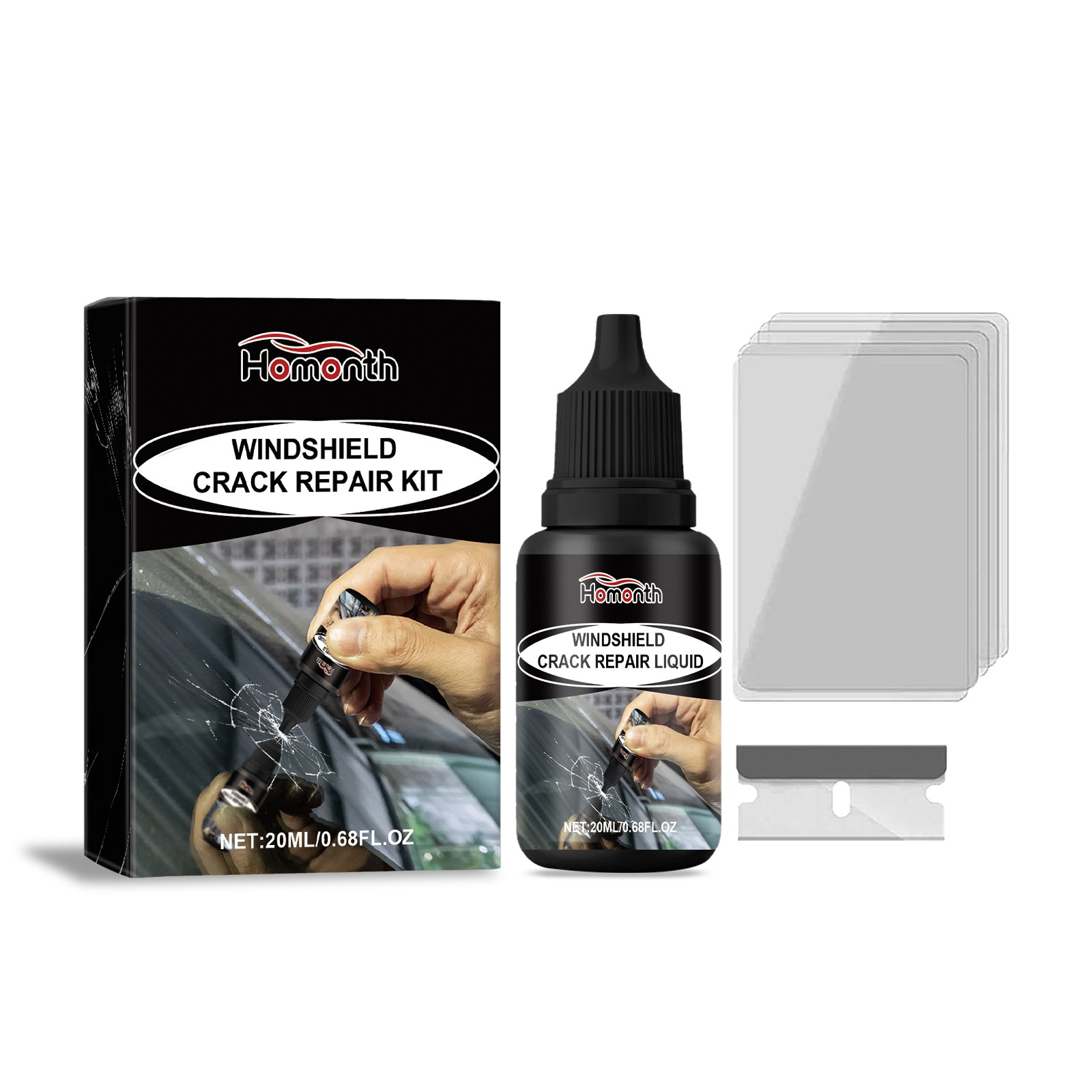 Windshield Crack Repair Kit – Rock Chip Repair UV Cure Resin for Auto Glass