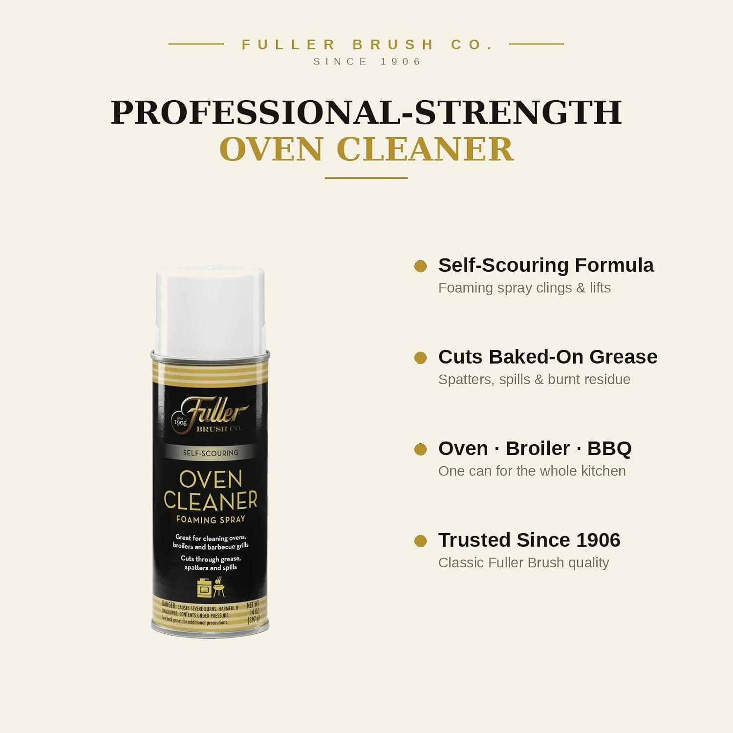 Fuller Brush Heavy Duty Oven Cleaner Spray – Fume Free, Self-Scouring Foam Cuts