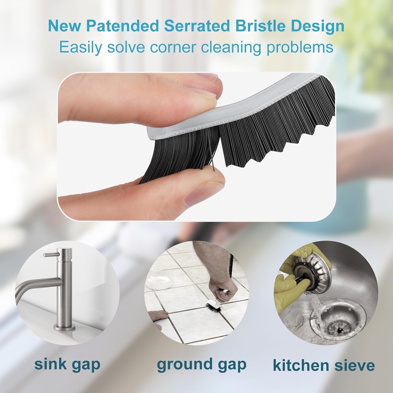 Grey 3pcs Bathroom Crevice Gaps Cleaning Brush Dead Corners Grout Cleaner Scr…