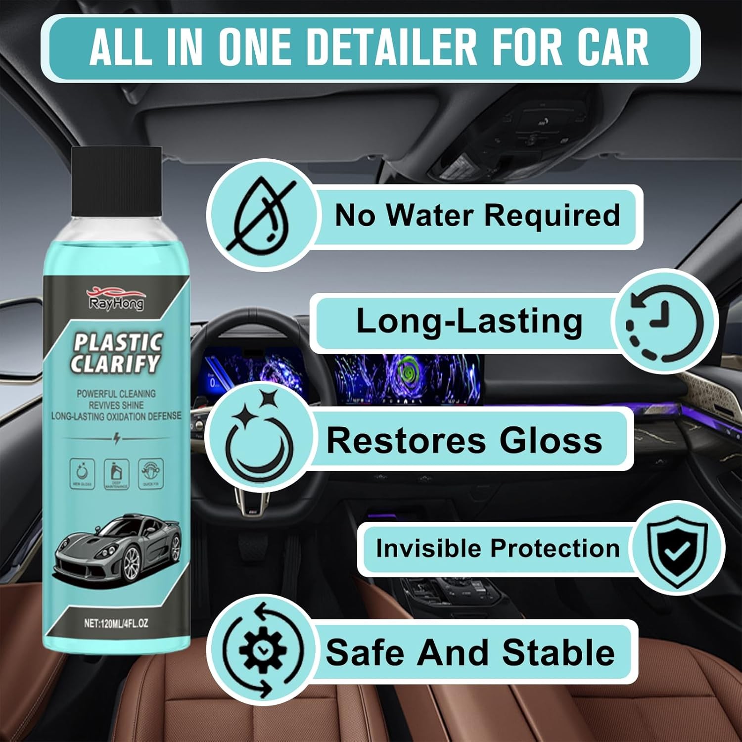 2 Pcs Plastic Clarify, Waterless Spray Wax, All-In-One Detailer For Car Interior