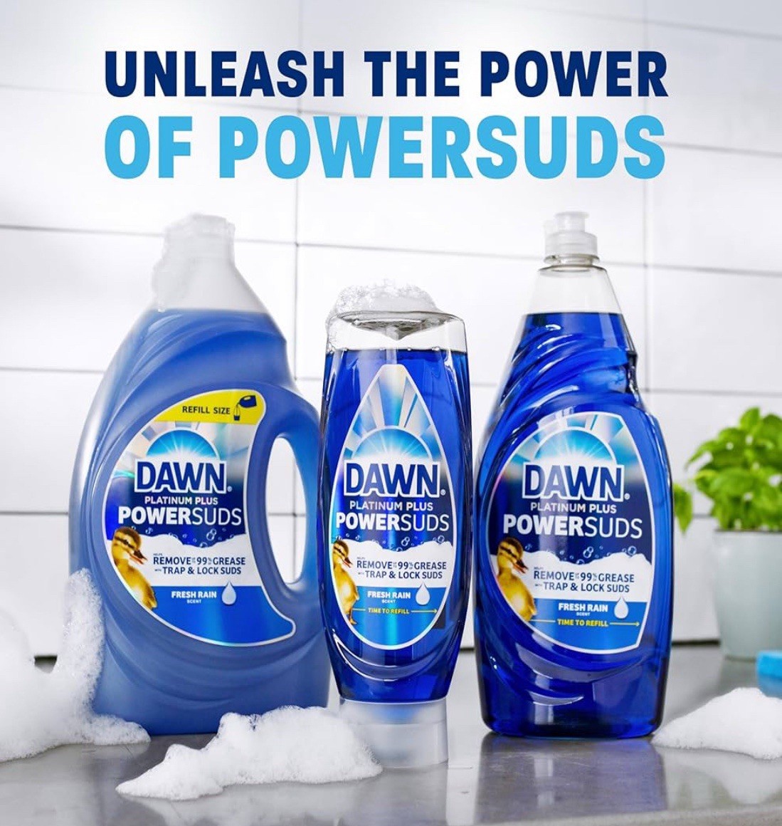 Dawn Platinum Plus PowerSuds EZSqueeze Fresh Rain Scent 2×17.4 fl oz Bundle