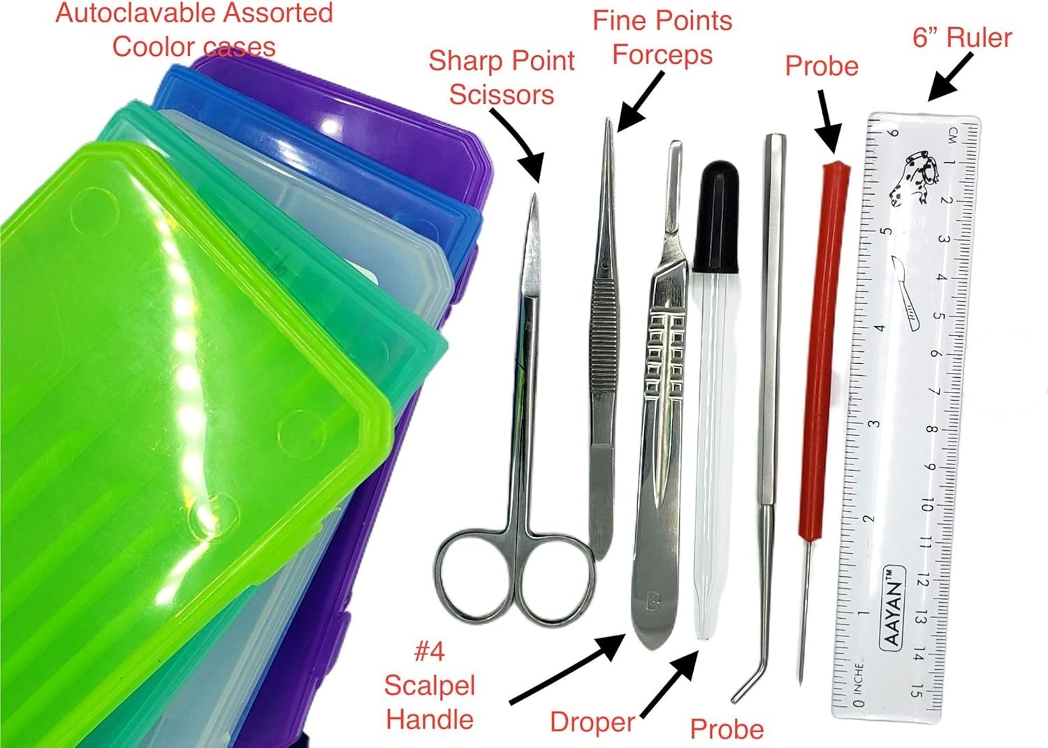 Kit de diseccion Plus Kit de biología de 24 piezas 9 piezas de acero inoxidable