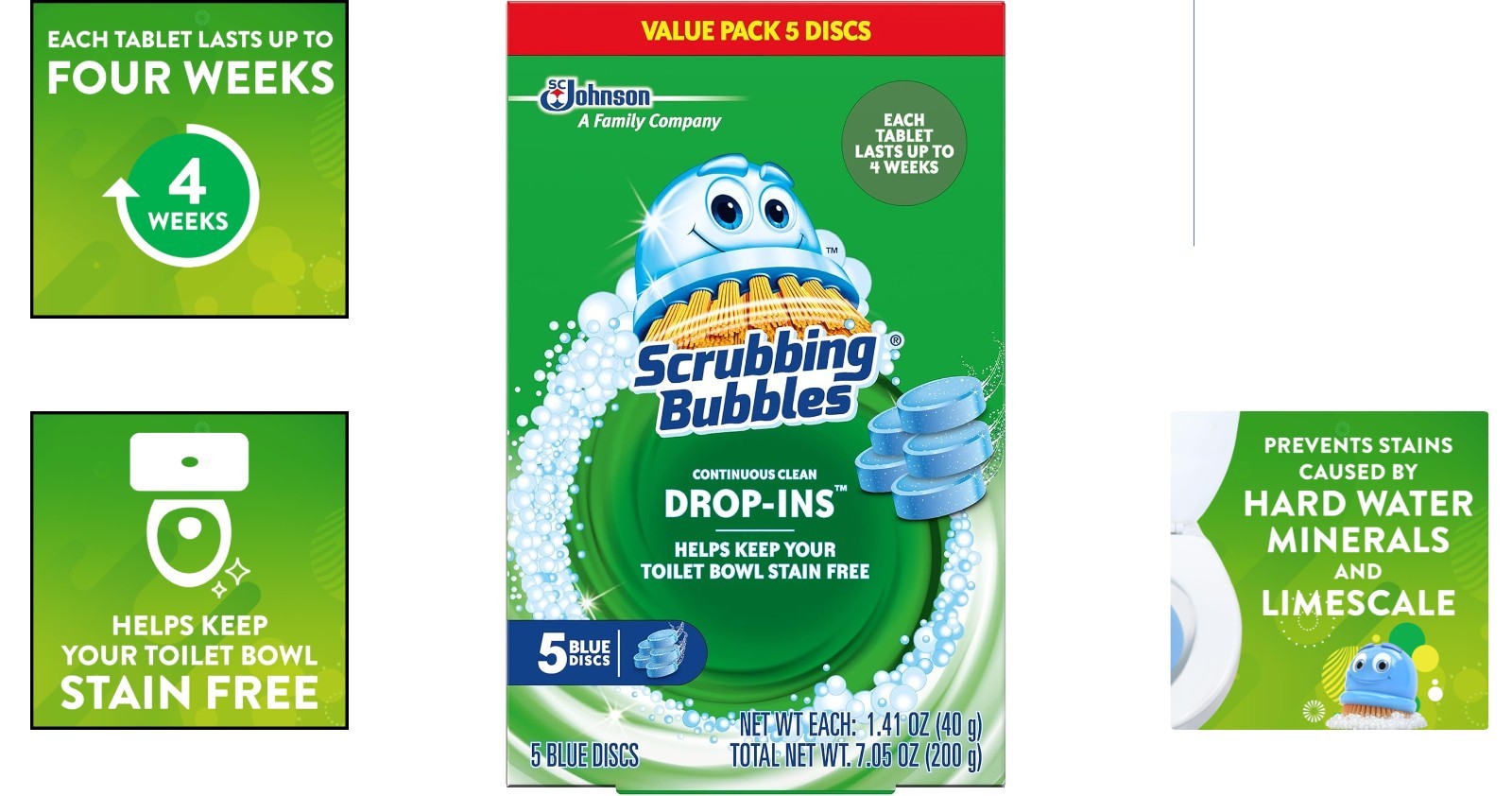 Hard Water Mineral & Limescale Removal: Toilet Drop-Ins Pack of 5, Fresh Scent