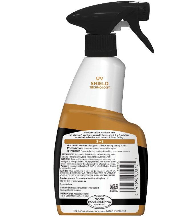 Weiman Leather Cleaner & Conditioner 12 Oz UV Protect for Car Furniture Shoes