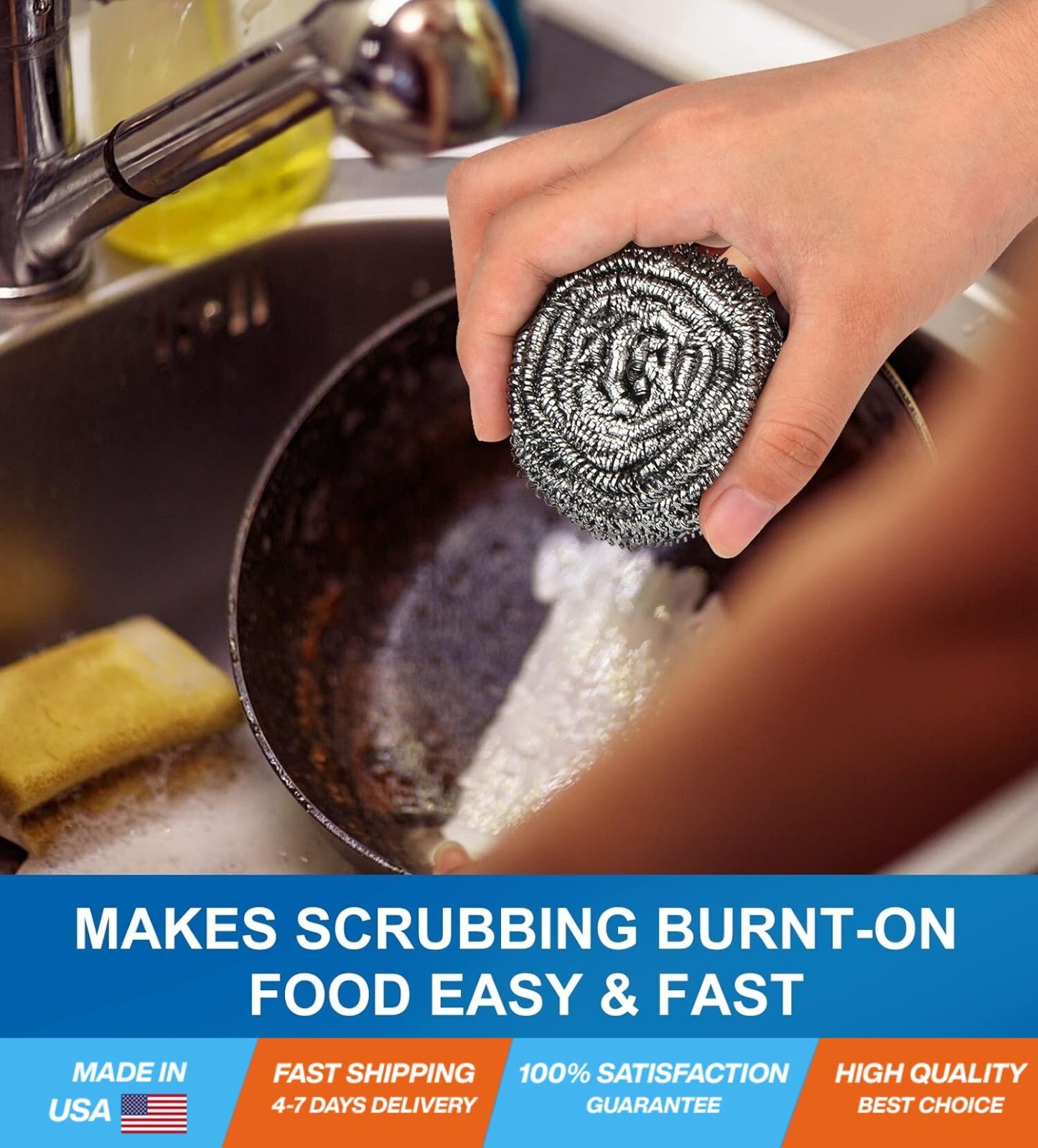 10 Pack Stainless Steel Scrubber, Steel Wool Srubber for Scouring Stubborn…