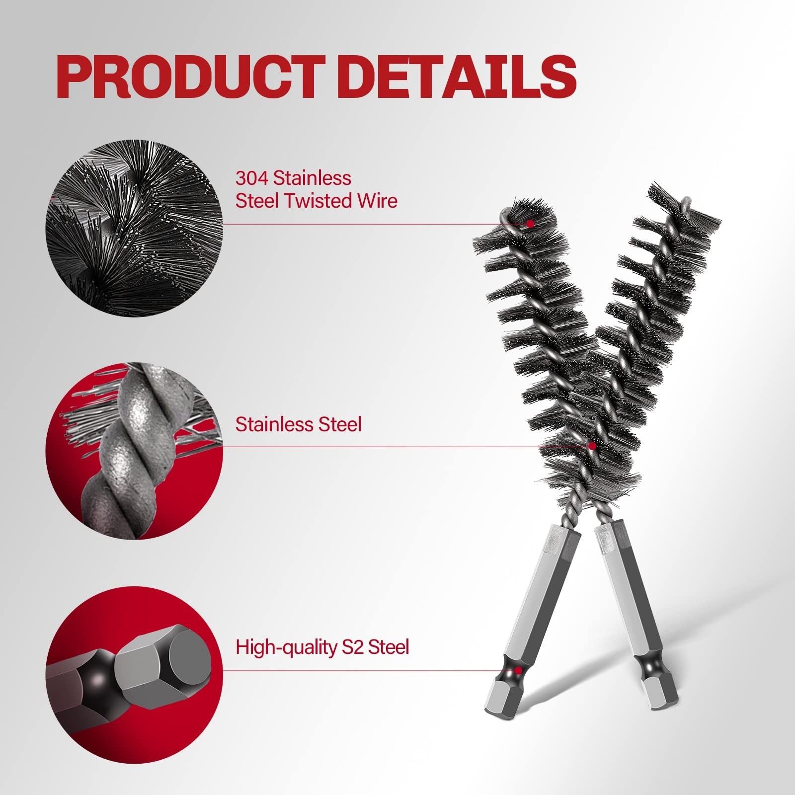 6PCS 304 Stainless Steel Bore Brush Copper Pipe Cleaner Twisted Wire Drill Brush