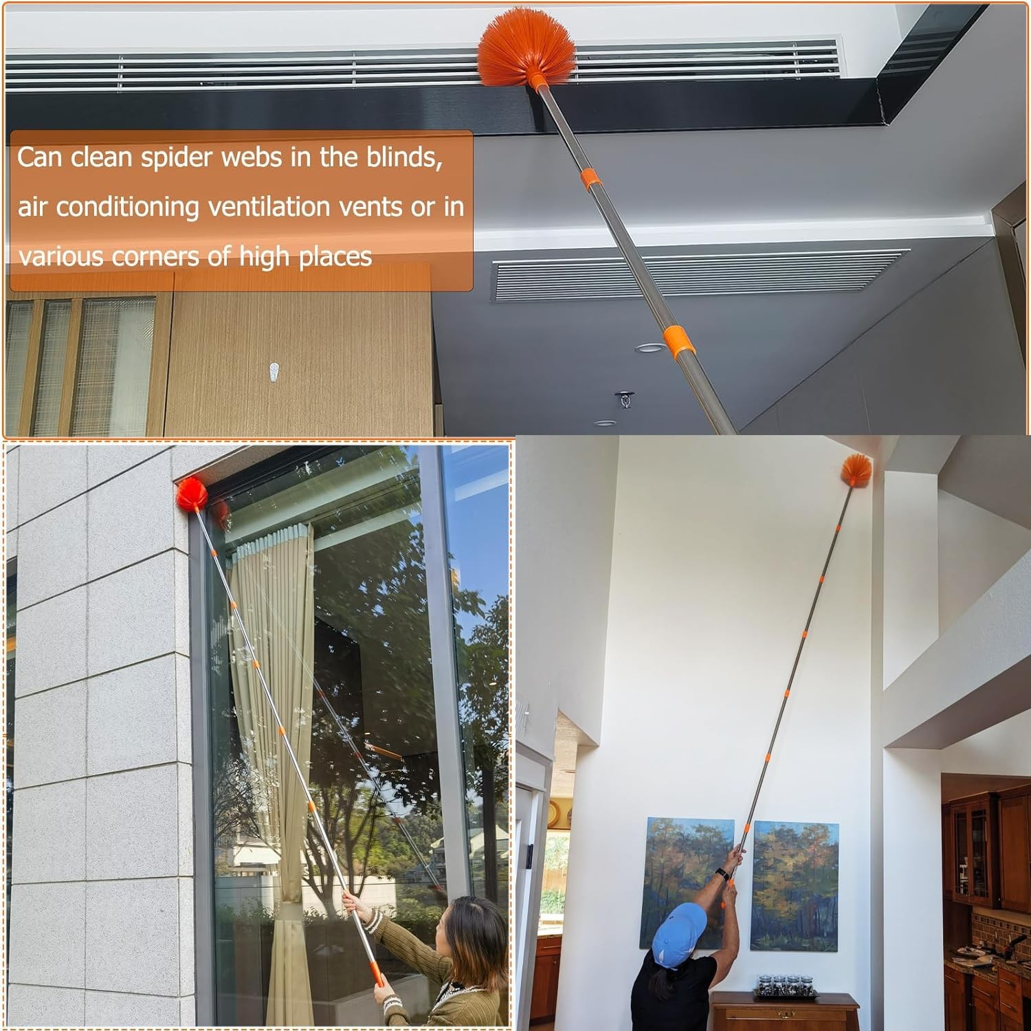 20+ Feet High Reach Dusting Kit with 3-14 ft Extension Pole //2 in 1 Window