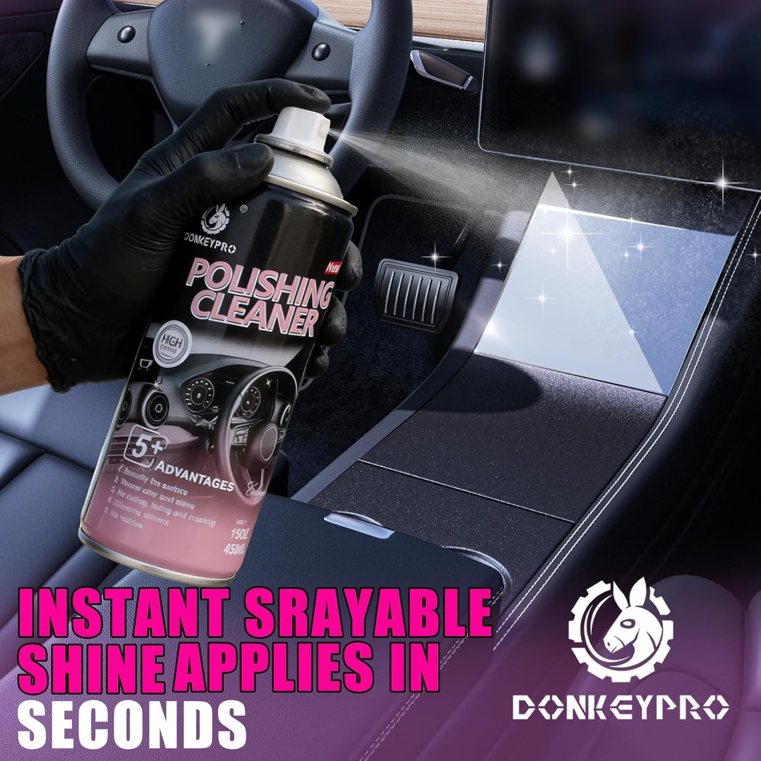 Car Interior Cleaner, Polishing Cleaner Detailer Spray for Vehicle Detailing, 45