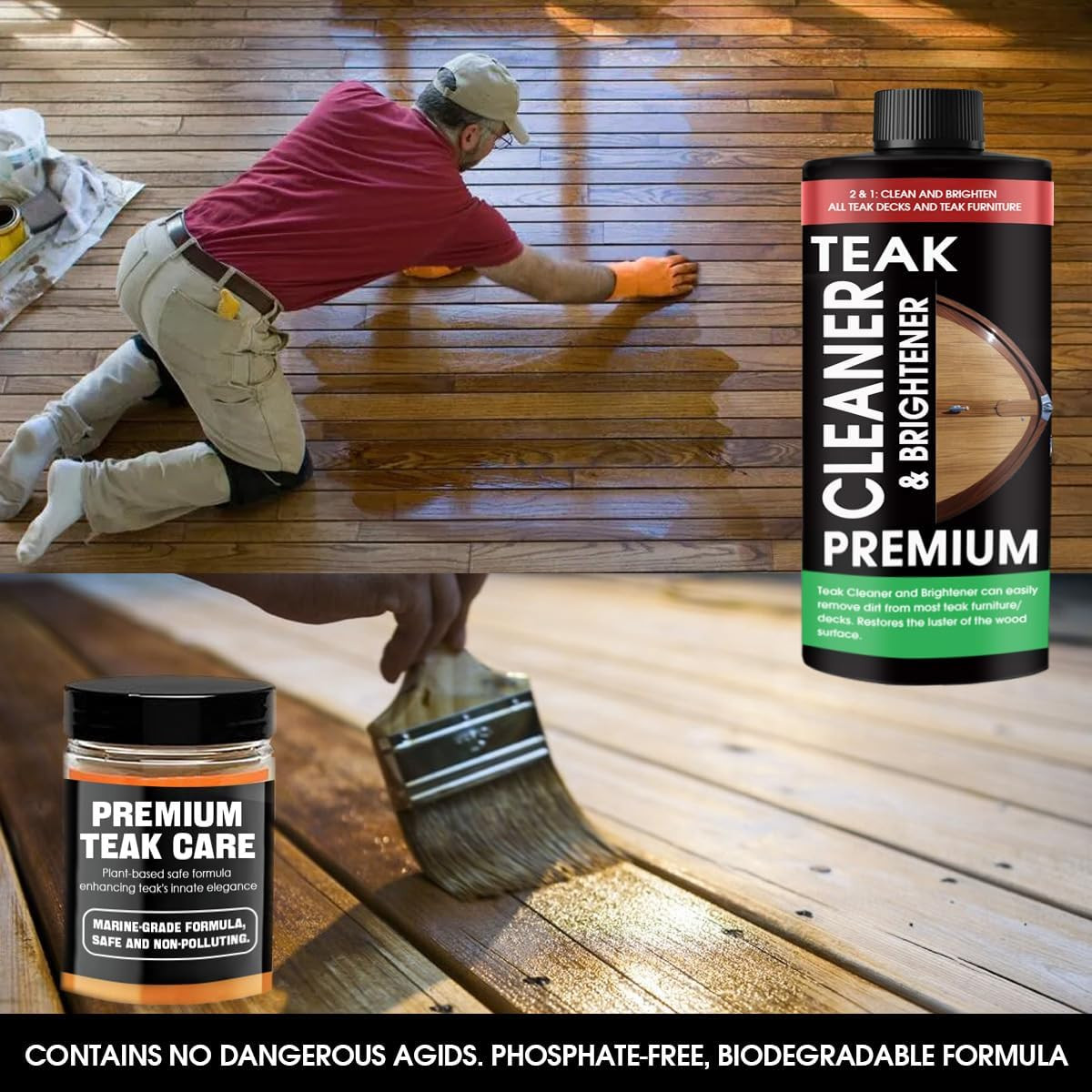 Teak Cleaner and Brightener Kit – Teak Cleaner for Wood Outdoor Furniture. Ideal