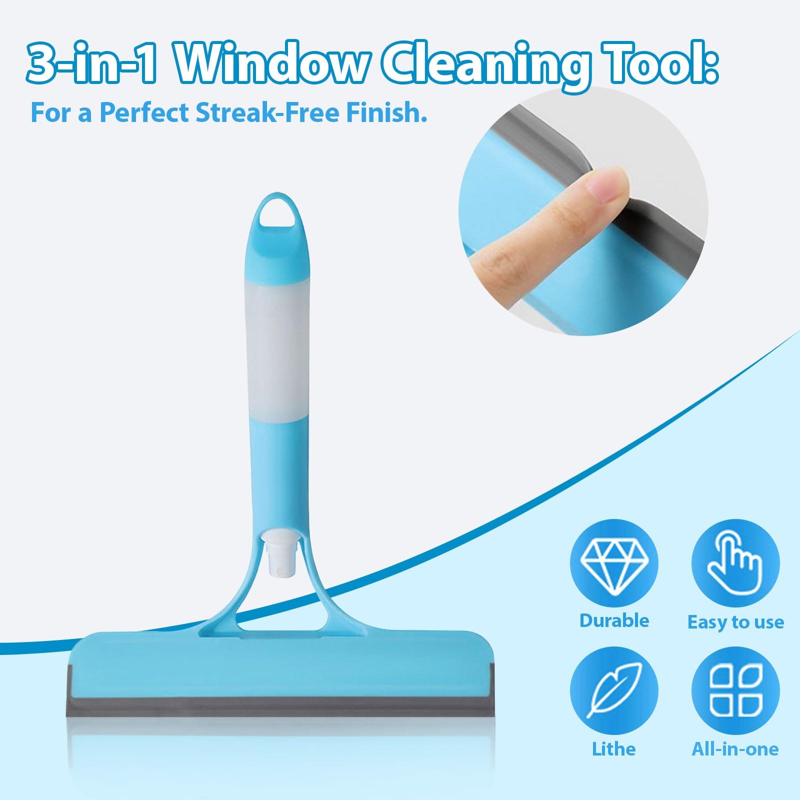 3 in 1 Window Cleaning Scraper Shower Squeegee for Glass Doors Mirror with Sp…