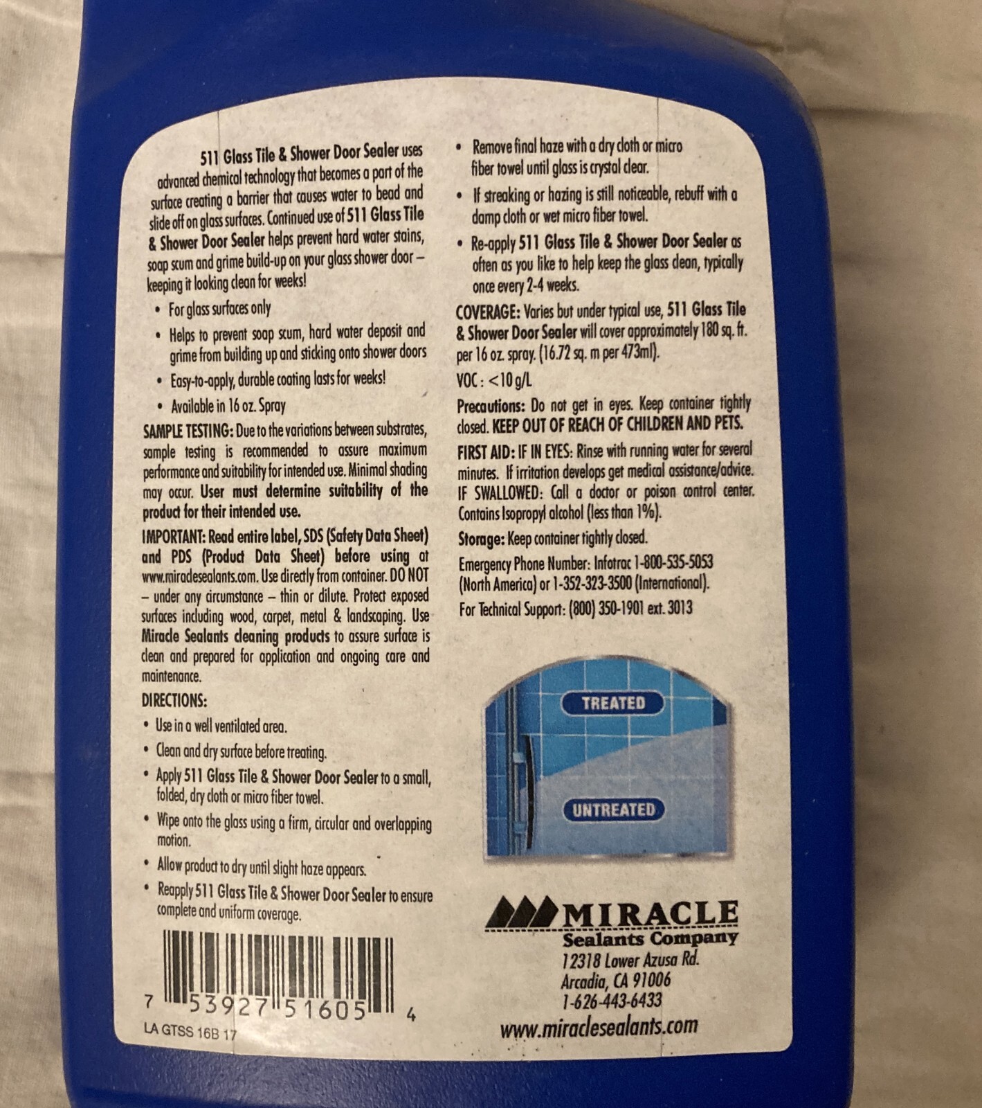 Miracle Sealants 511 Glass Tile & Shower Door Sealer Spray Prevents Spots