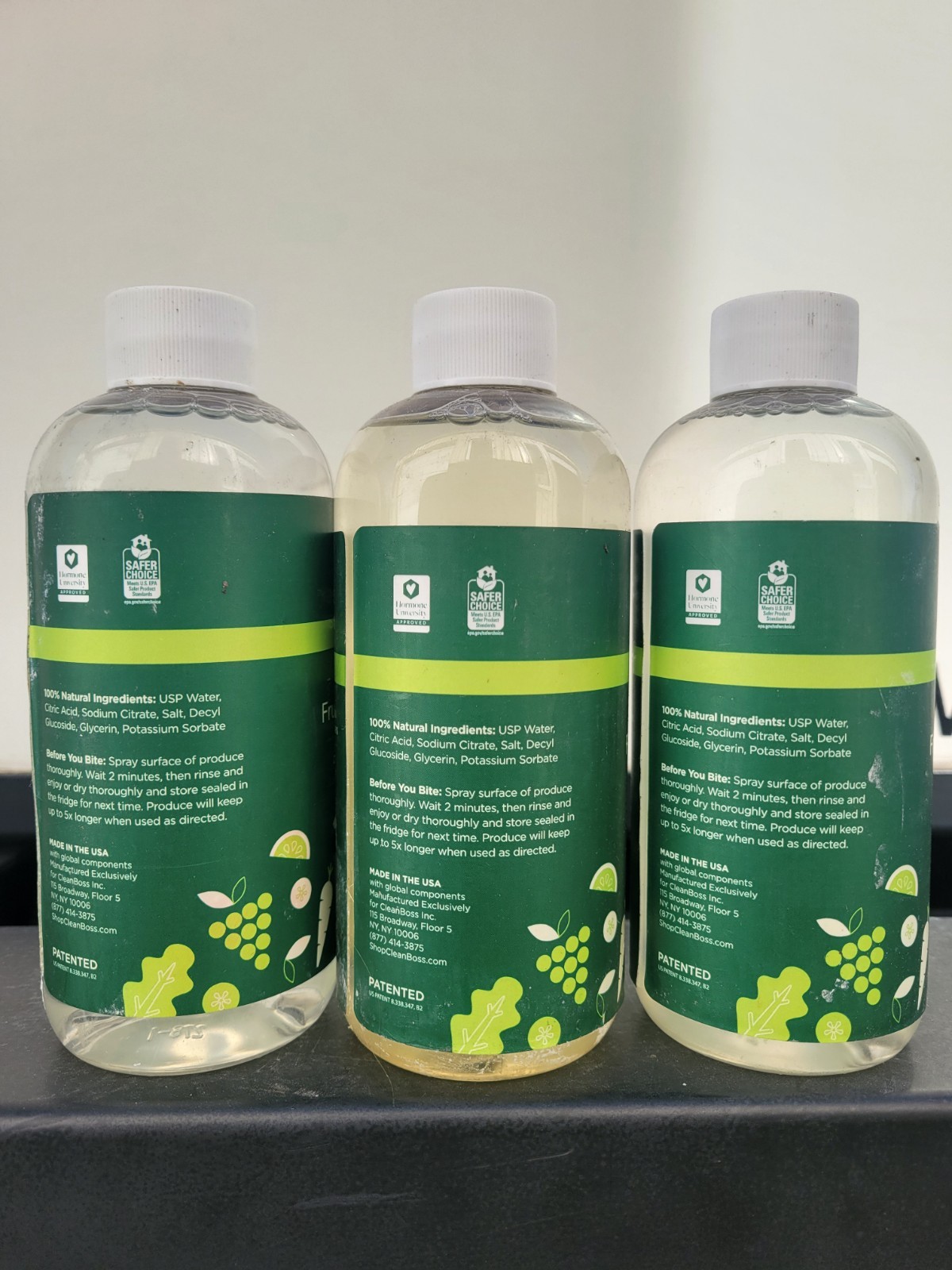 3( Three) CLEAN BOSS Eat Cleaners All Natural Fruit+ Veggie Washes 12fl.oz ea.