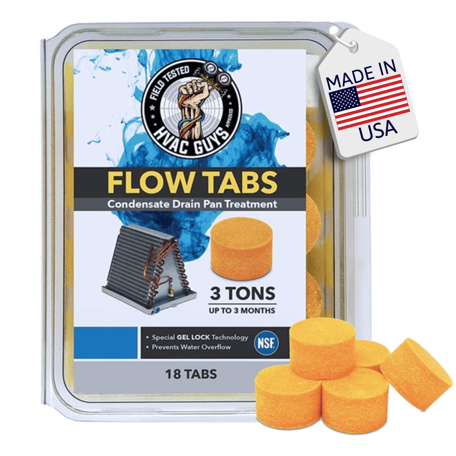 HVAC Guys Flow Tabs with Lock Technology – 18 Pack – Keeps Drain Pans Clean, …