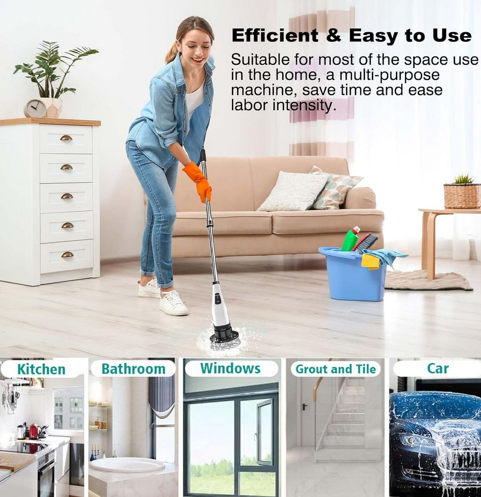 Electric Rechargeable Cordless Spin Scrubber 7 Head Car Cleaning Scrubtastic Mop
