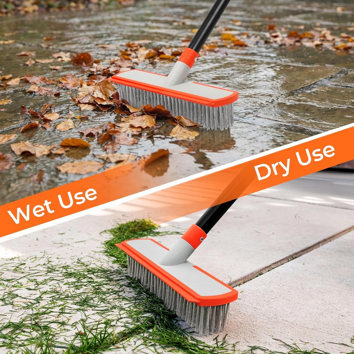 MAVRIZ Stainless Steel Concrete Brush with Long Handle Heavy Duty Deck Cleaning