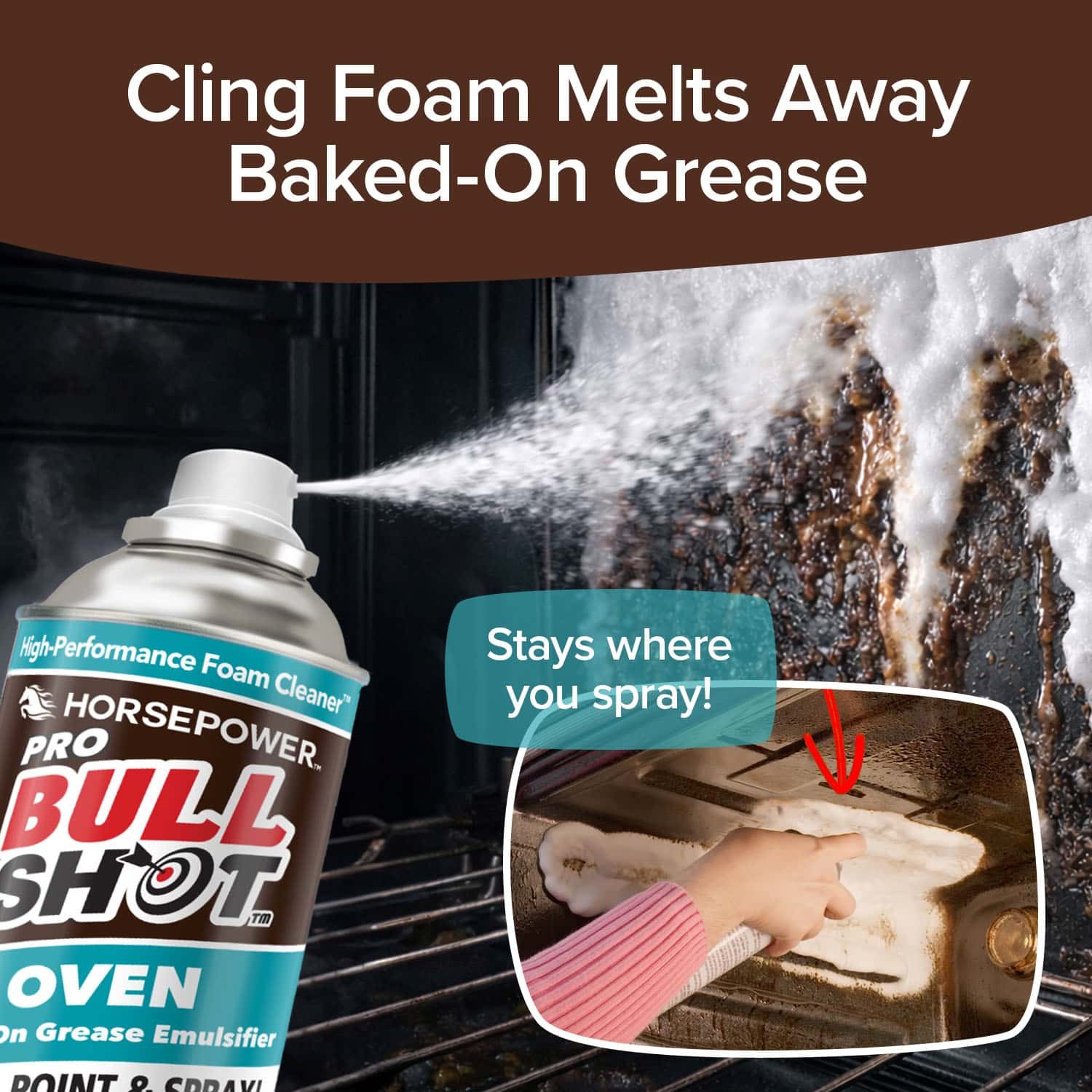 Bull Shot Oven Cleaner, Professional Strength Foam Melts Away Baked-On Grease