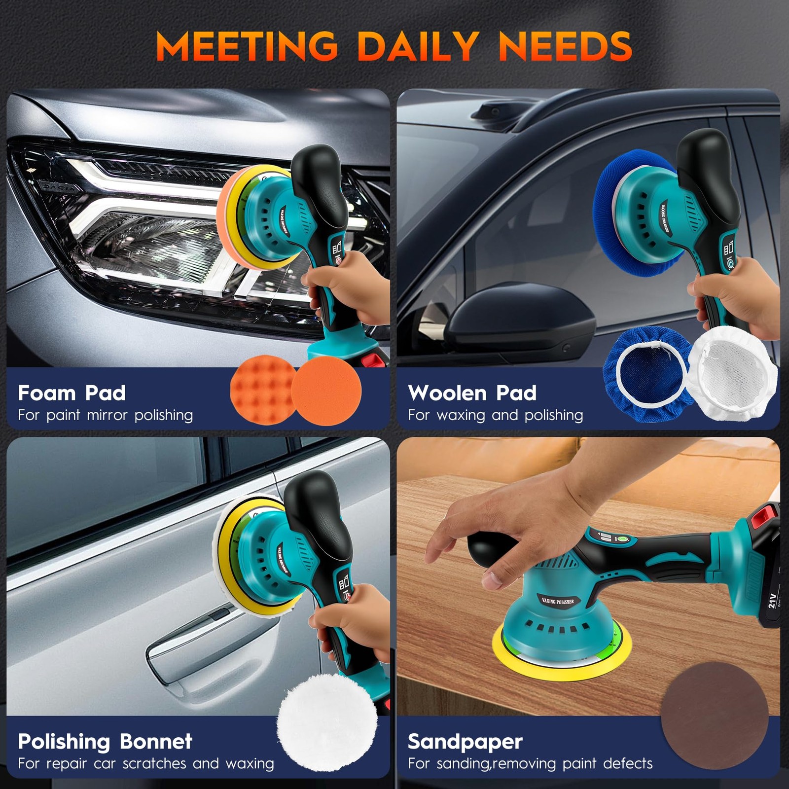 Cordless Car Buffer Polisher Kit with 2x21V Batteries, 6 Inch Car Polisher wi…