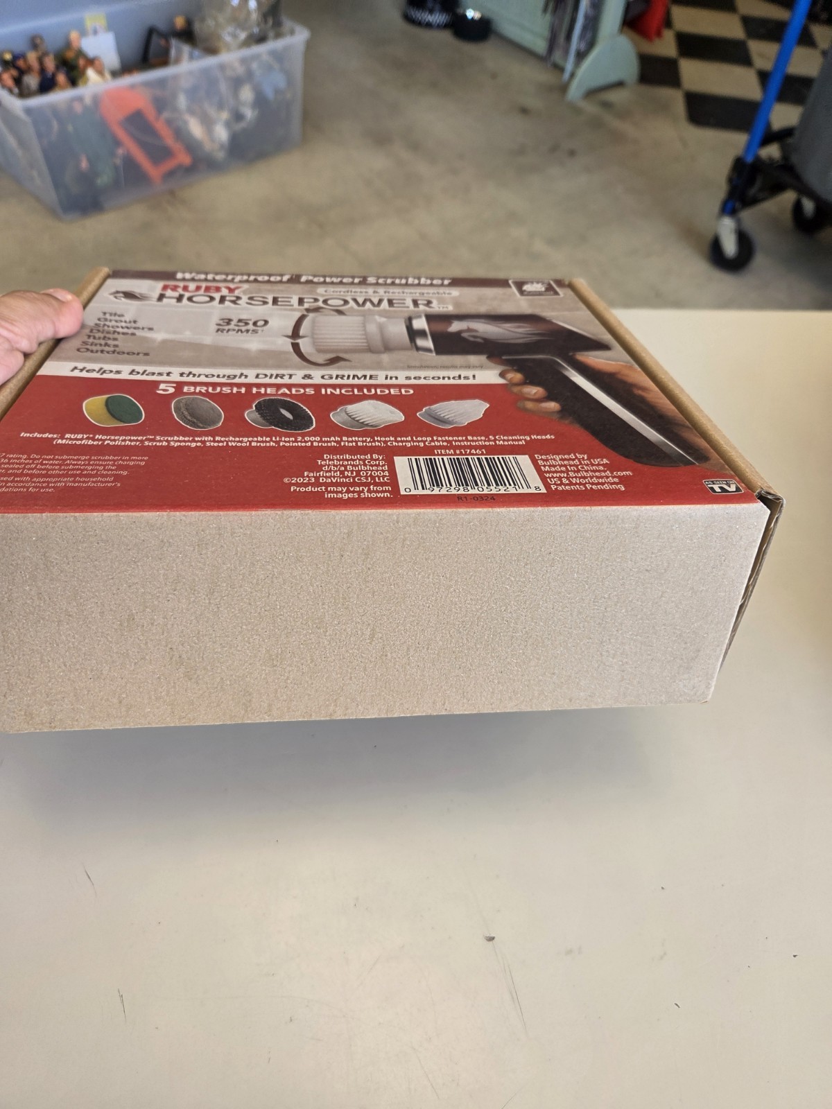 Horsepower Scrubber, Waterproof, Electric Power, Spins 350 RPM, 5 Brush Heads.