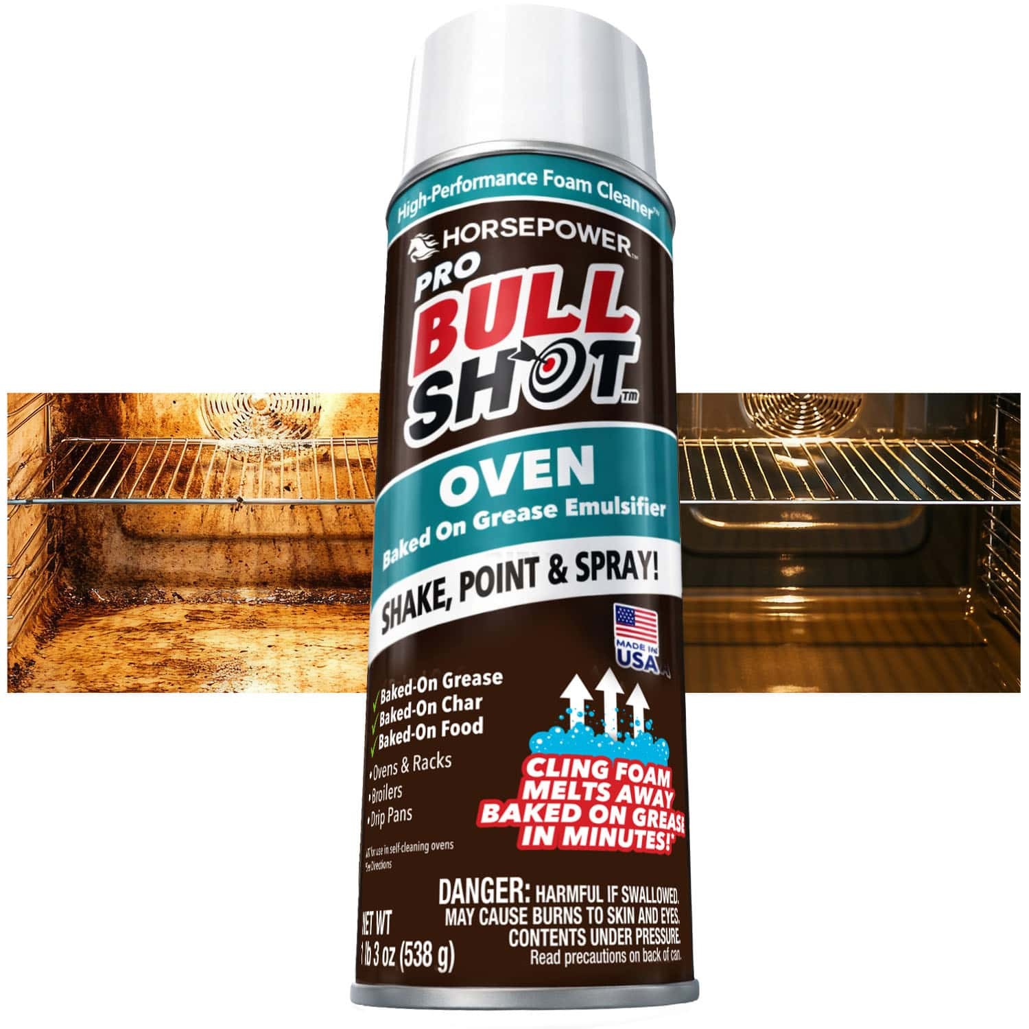 Bull Shot Oven Cleaner, Professional Strength Foam Melts Away Baked-On Grease
