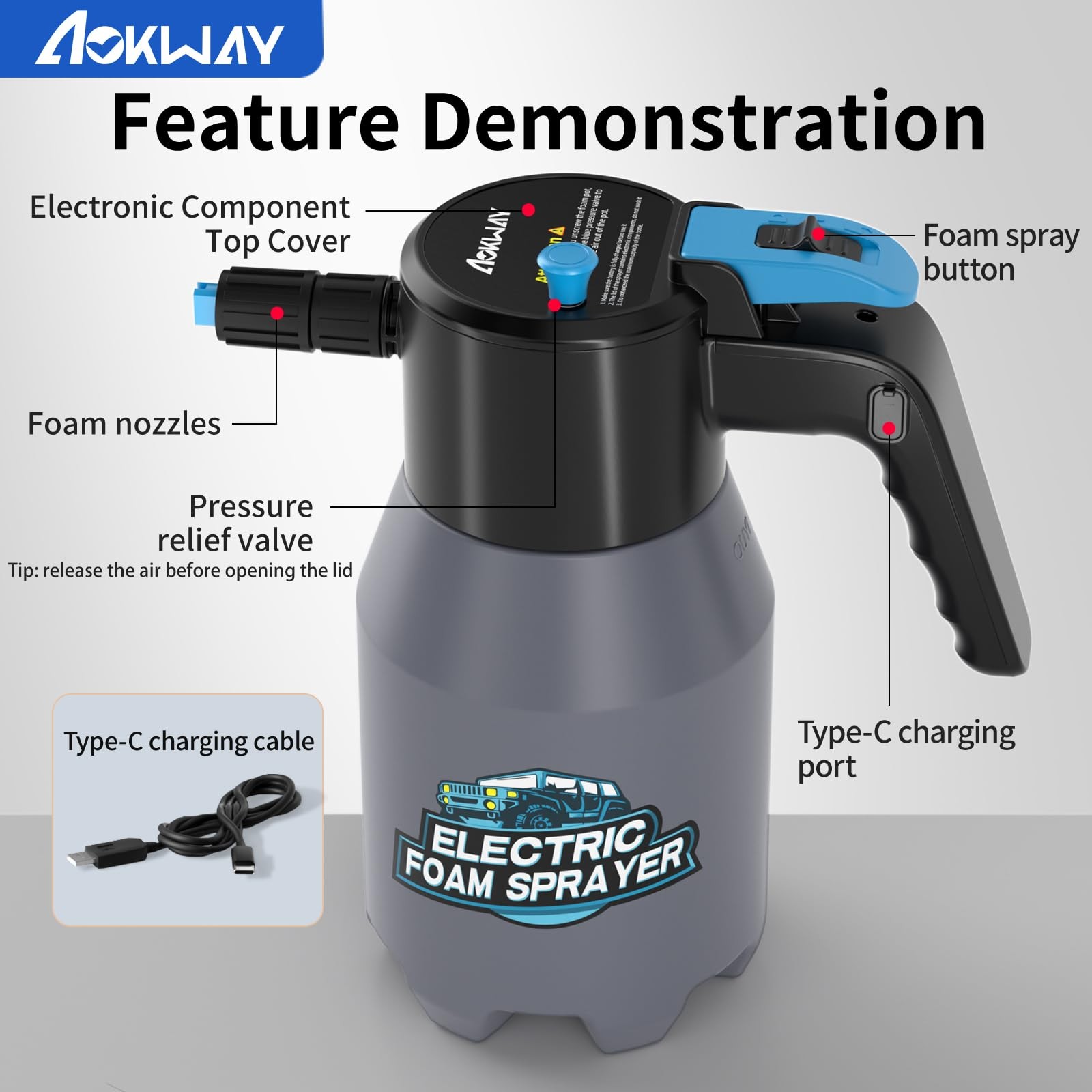 aokway Electric Foam Sprayer Car Wash, Pump Sprayer Battery Powered Rechargea…