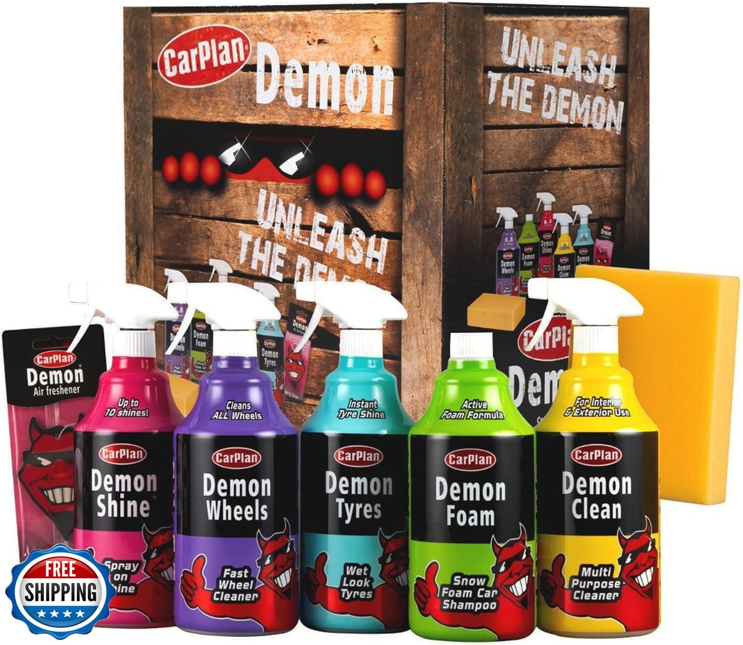 CarPlan Demon Car Wash Kit – 7 Piece Set Includes Car Wash Soap, Wheel Cleane