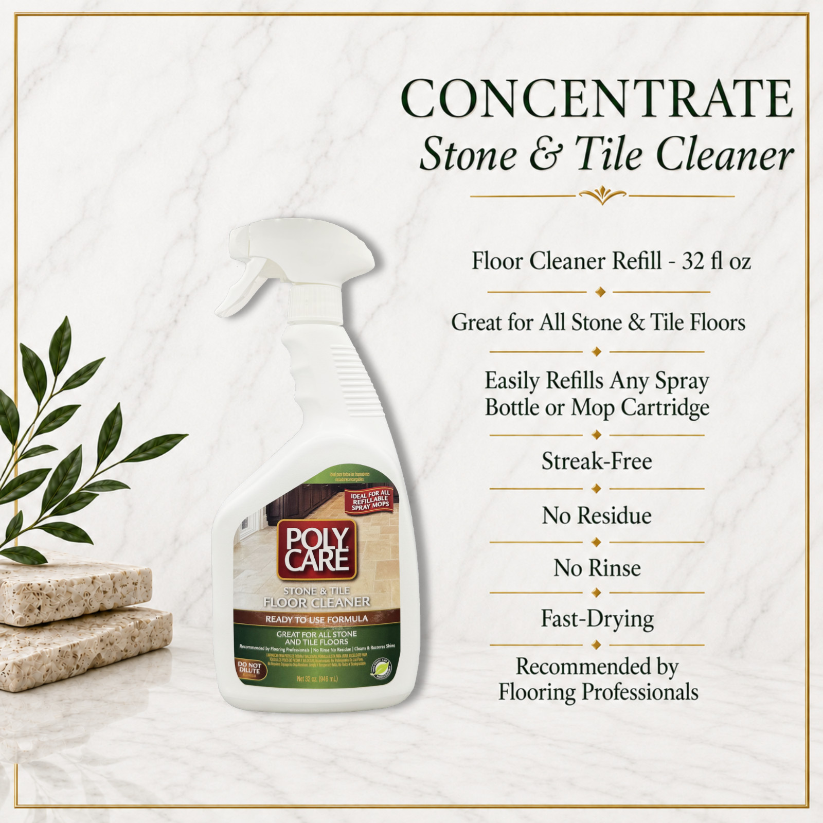 PolyCare Stone & Tile Floor Cleaner Refill Spray – 32 fl oz