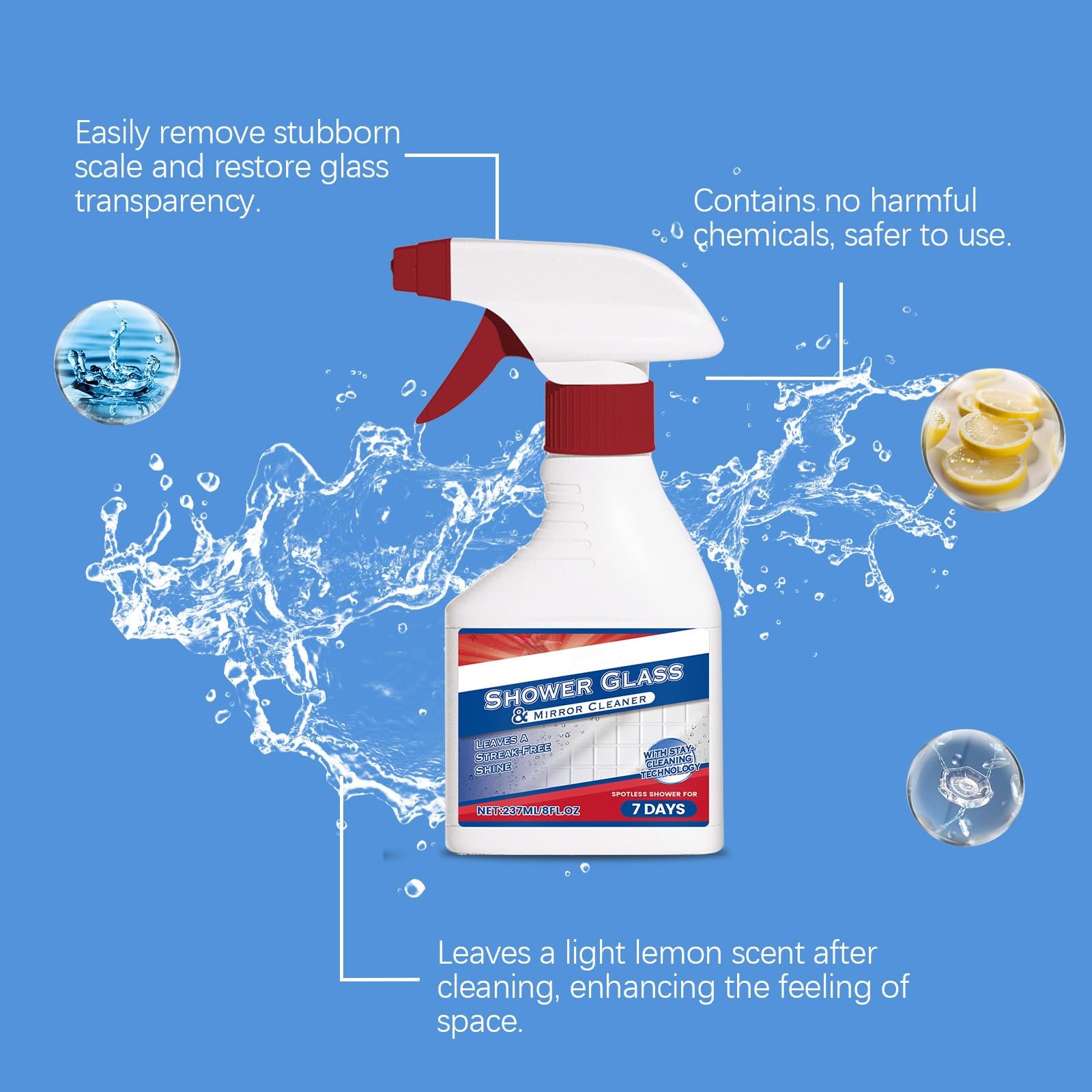 Shower Glass Cleaner 8 fl.oz, Hard Water Scale & Soap Scum Remover