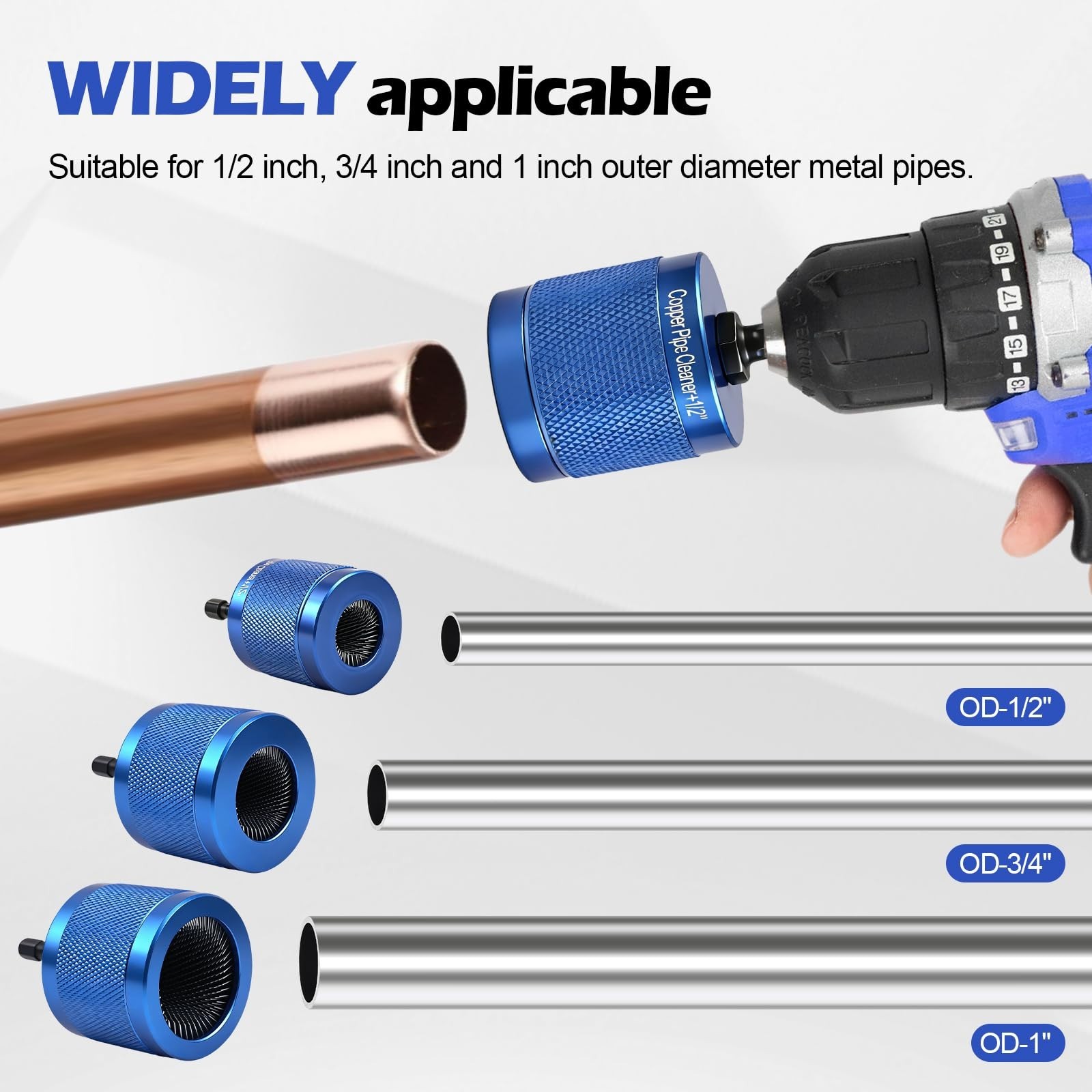 Copper Pipe Cleaner Drill Attachment – 1/2″, 3/4″, 1″ Metal Tube Brushes, 6 Blad