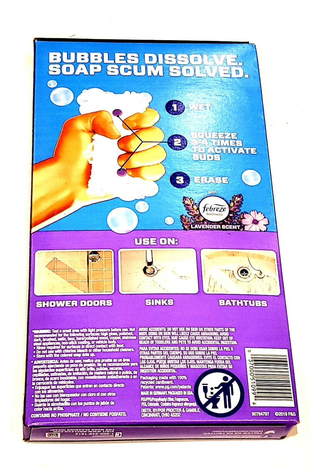 Mr. Clean Magic Eraser Bath White Scouring Pad removes soap scum Lavender Scent