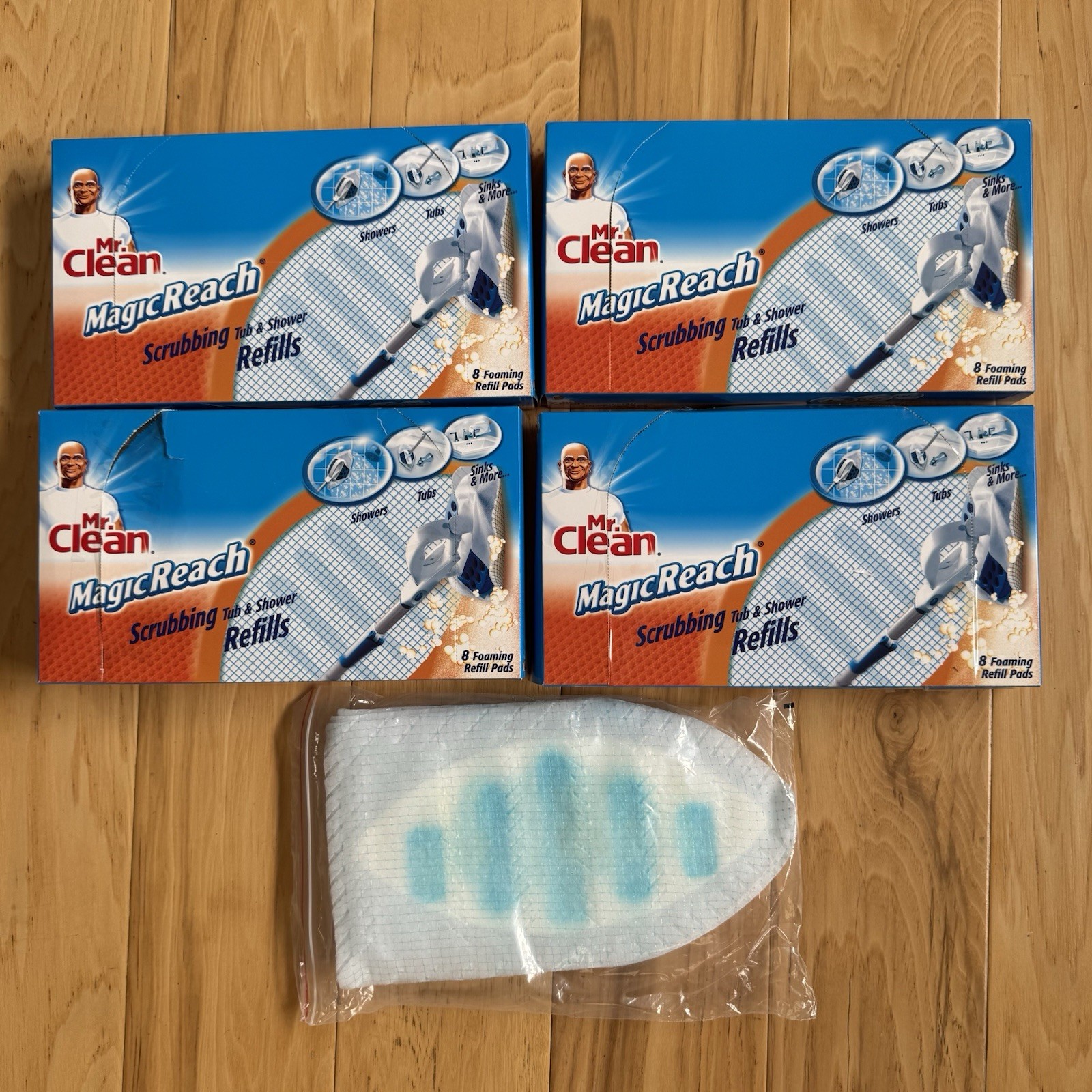 Mr. Clean Magic Reach Scrubbing Tub Shower Refills 4 Boxes Open Box 37 Pads!