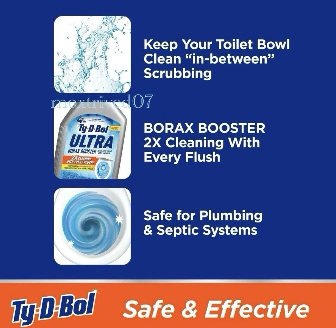 6 Pack Ty-D-Bol® BLUE ULTRA BOOSTER IN TANK LIQUID FOR TOILET BOWL 2X CLEANER