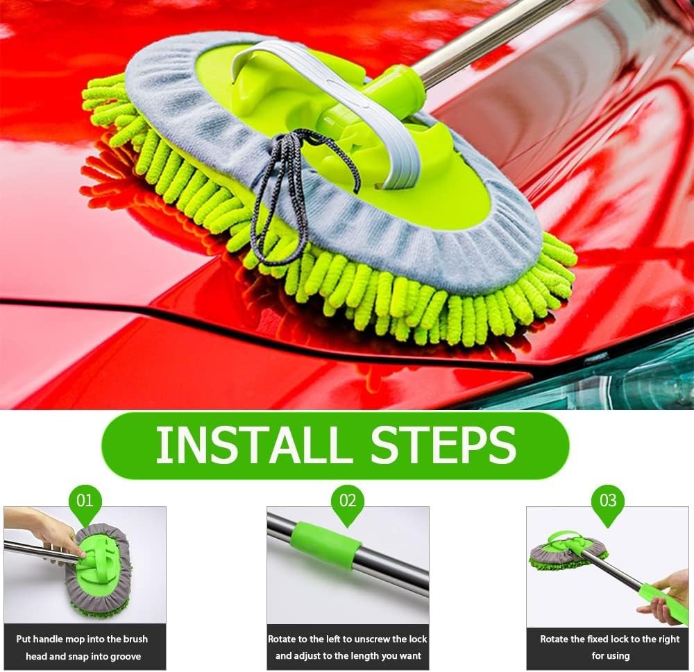 47.5″ Car Wash Brush Mop Cleaning Tool with Long Handle Kit for W Color: Green