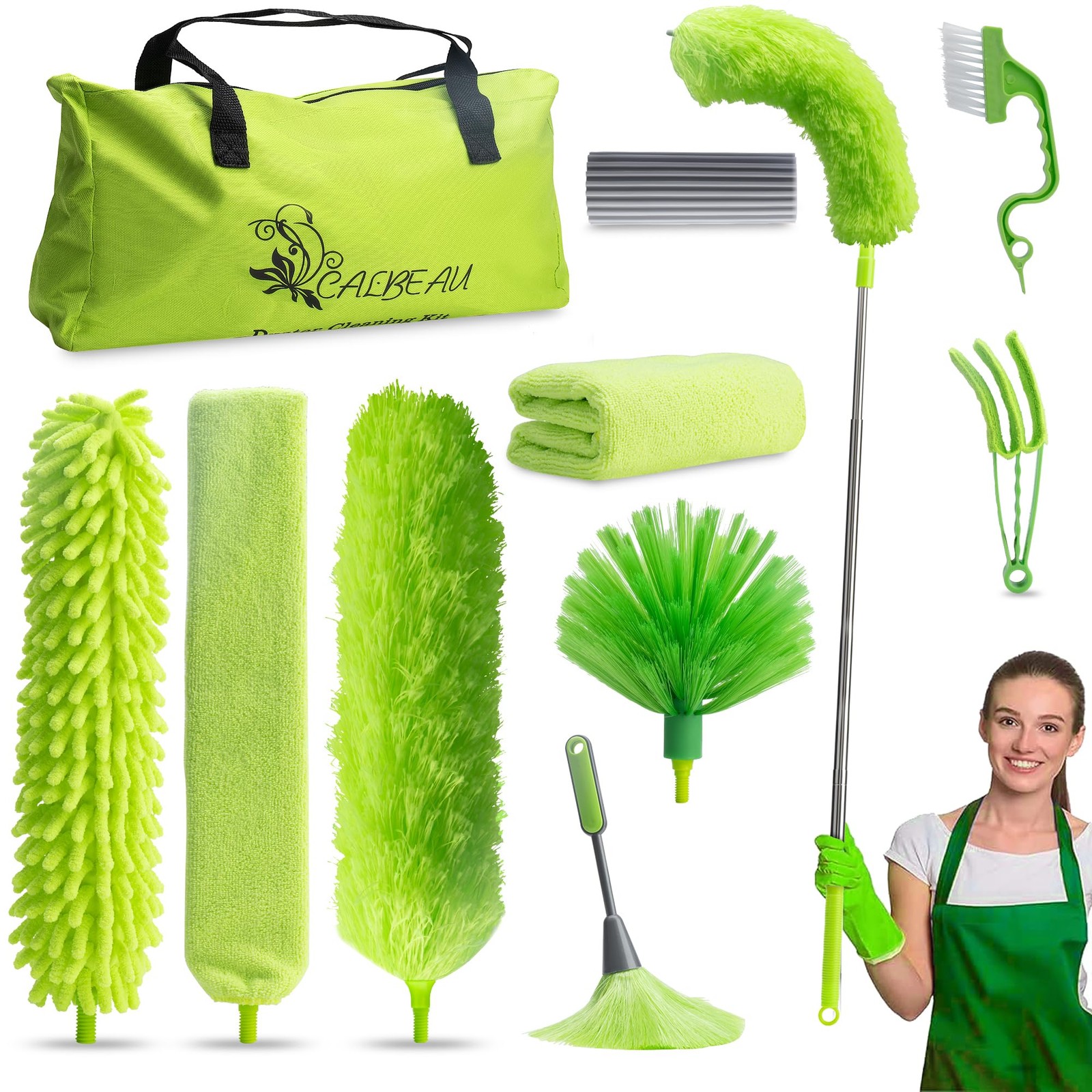 Microfiber Duster with Extension Pole 30 to 100”, Bendable Reusable Washable…