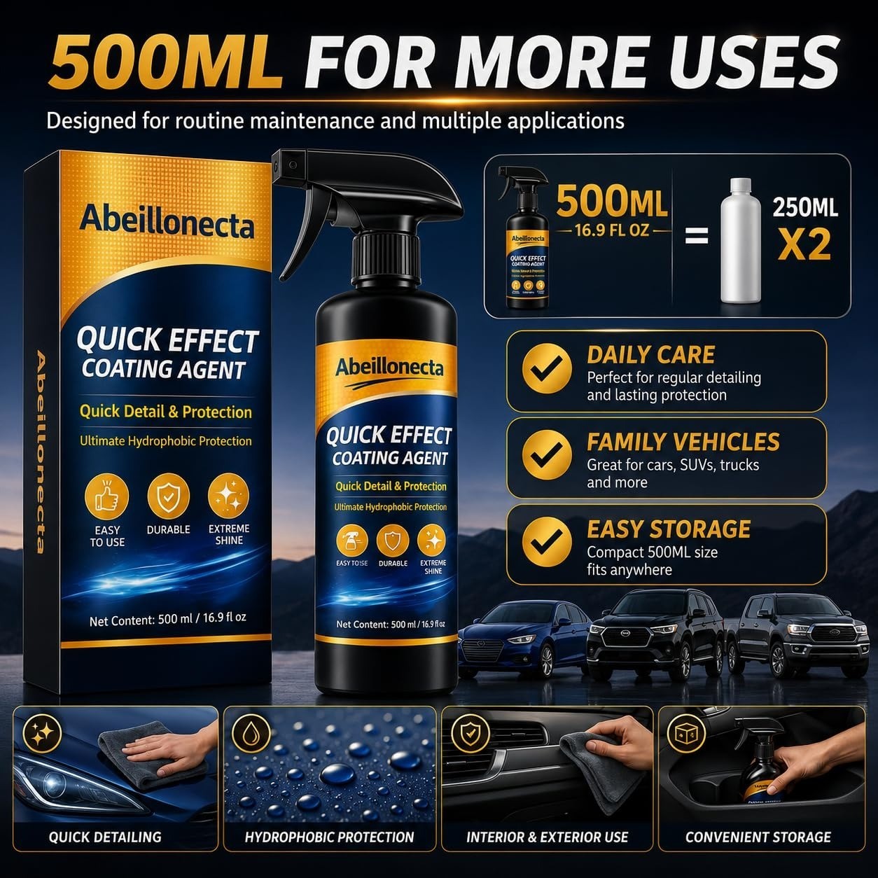 500ML Car Coating Spray – Quick Shine & Protection for Vehicles (2 Pcs)
