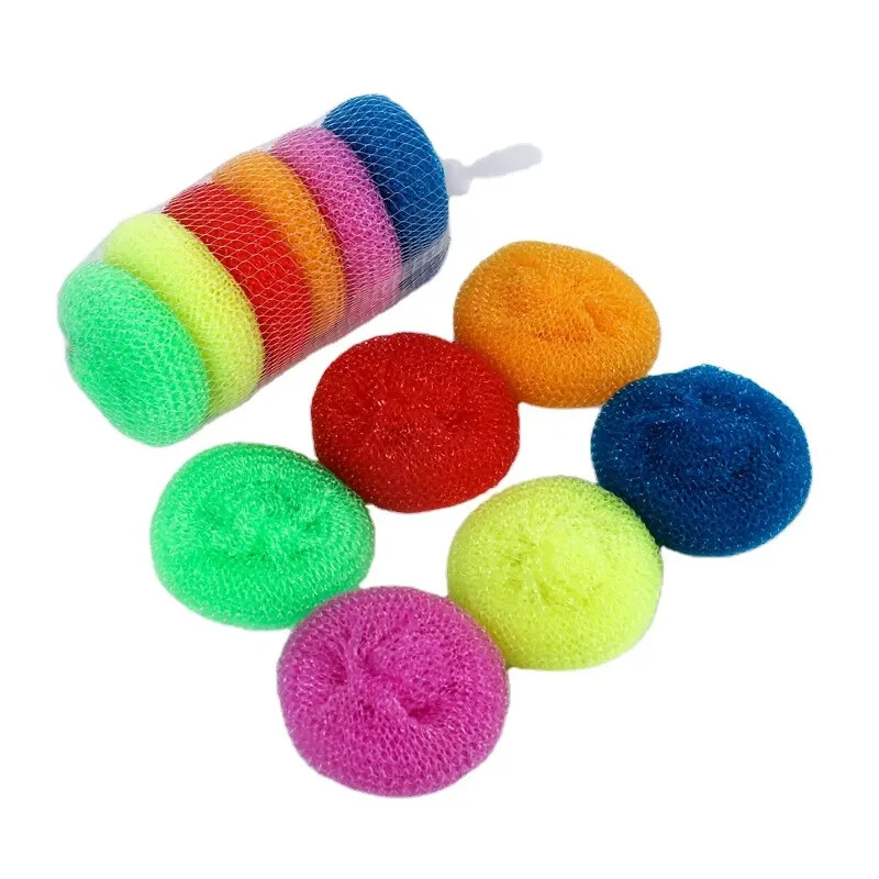 6pcs Nylon Plastic Round Scrubber Kitchen Cleaning Plastic Pot Pan Dish Washer