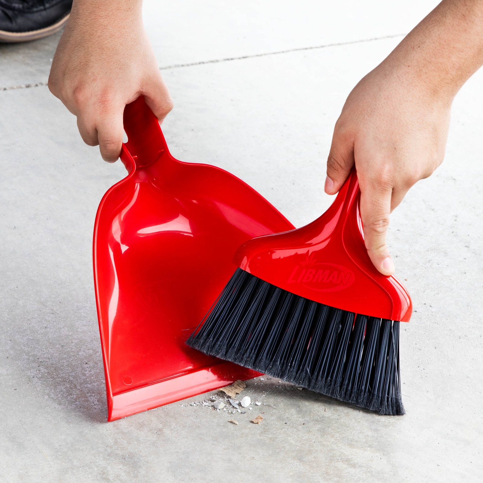 Libman Whisk Broom & Dustpan Red Polypropylene with Black Fibers