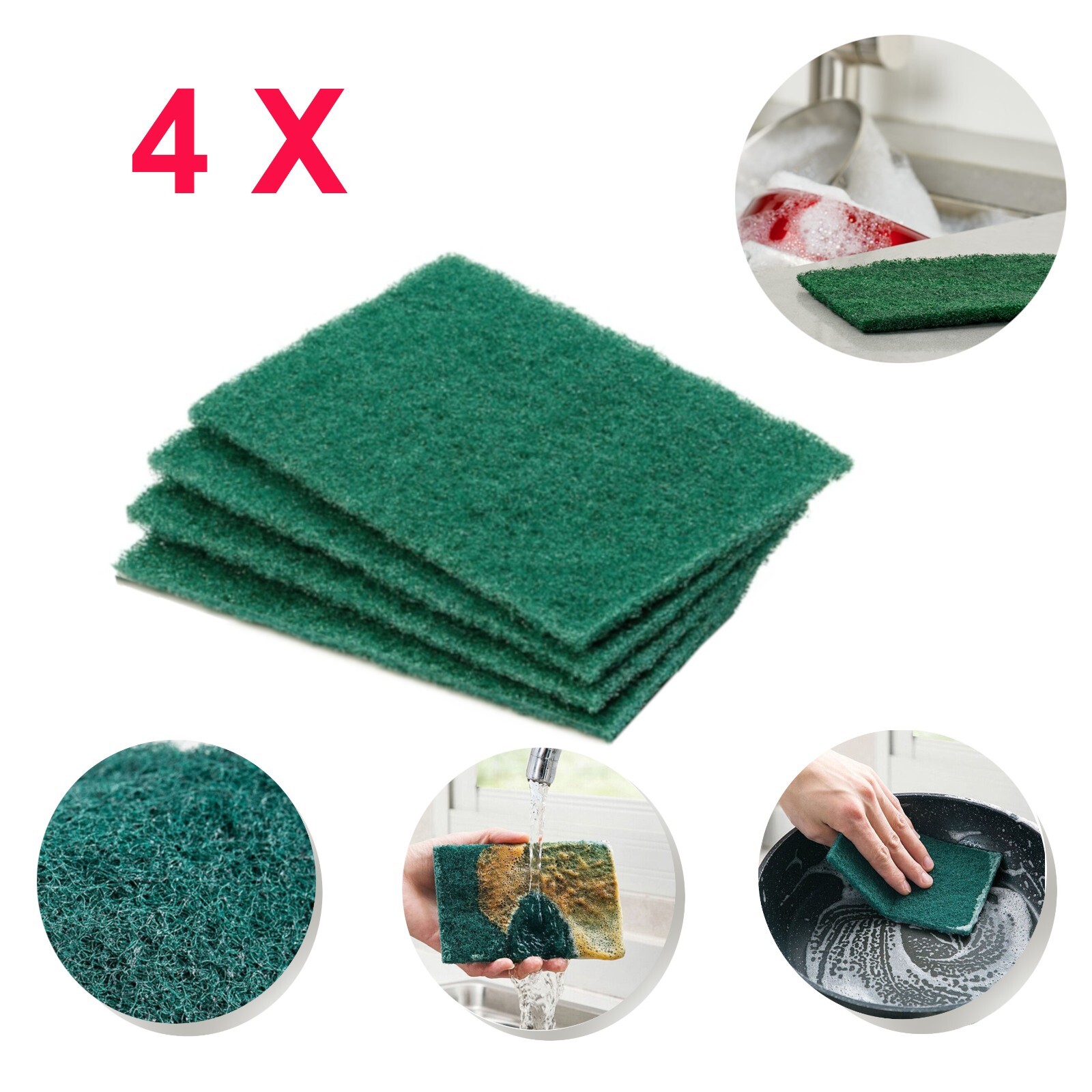4 Pcs Scouring Pads Heavy Duty Home Kitchen Auto Scour Scrub Dirt Remover 5″x8″