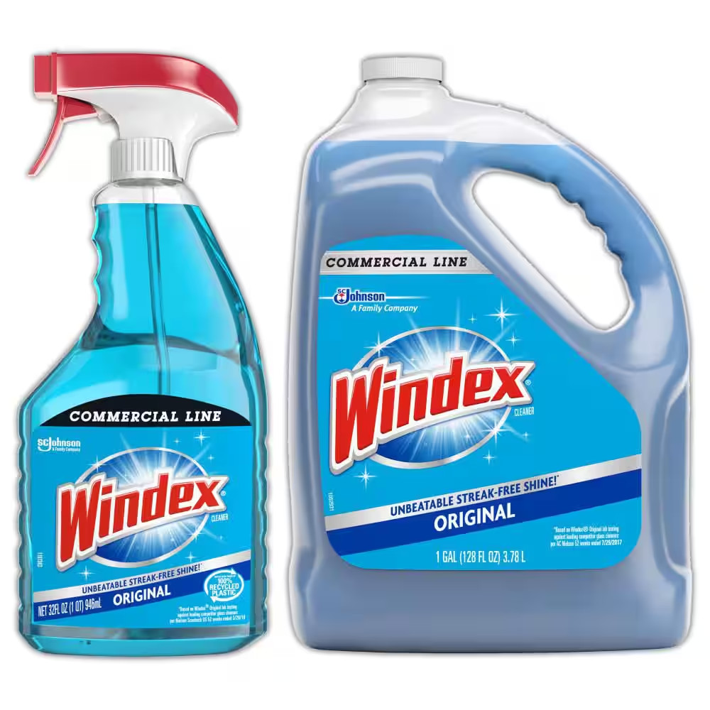 32 Oz. Commercial Line Trigger Bottle Original Glass Cleaner and 128 Oz. Commerc