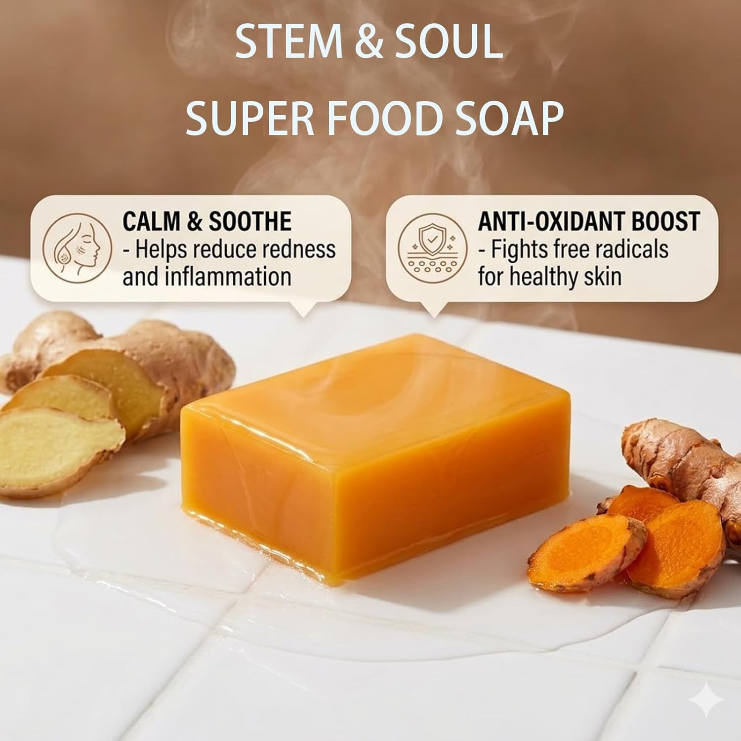 Soap, Upgraded Stem & Soul Turmeric Lemon Soap Bar For Dark Spots, Support