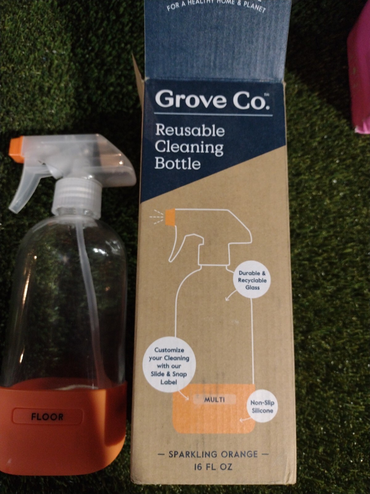 Grove Co Reusable Cleaning Glass Spray Bottle Silicone Sleeve Bright Orange NEW
