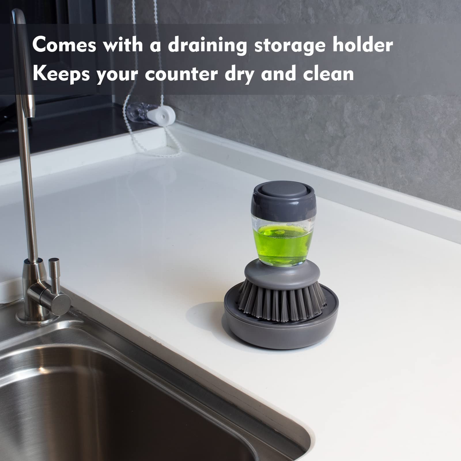 Dish Brush with Soap Dispenser Kitchen Scrub Brush for Dishes Pots Pans Sink Cl