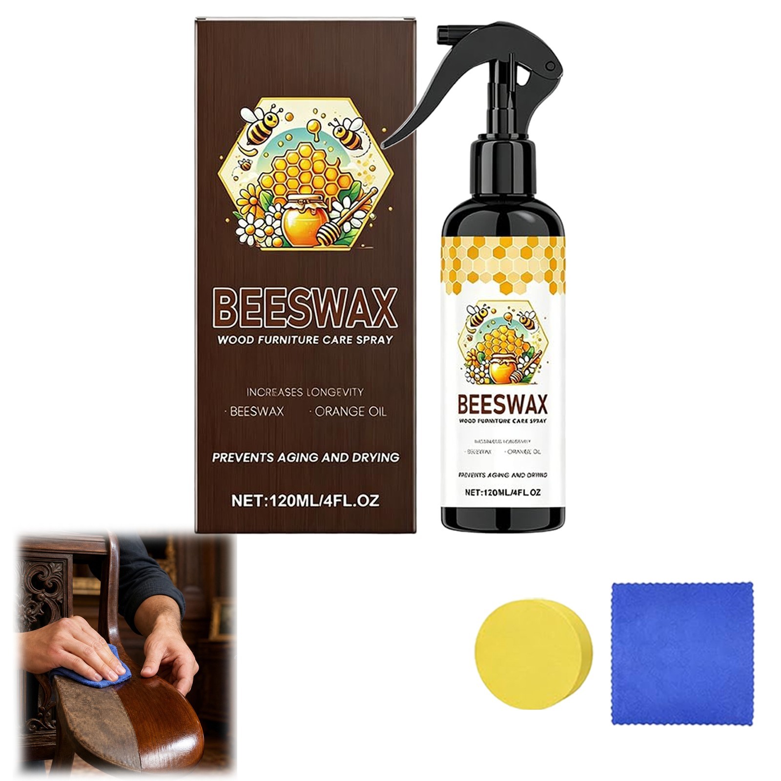 Natural Beeswax Wood Polish Spray – Furniture & Floor Cleaner Restorer